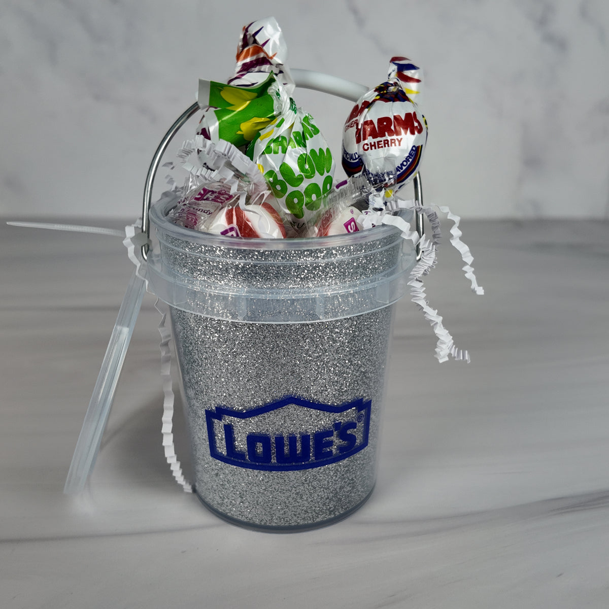 Silver Glitter Mini Bucket Gift Basket