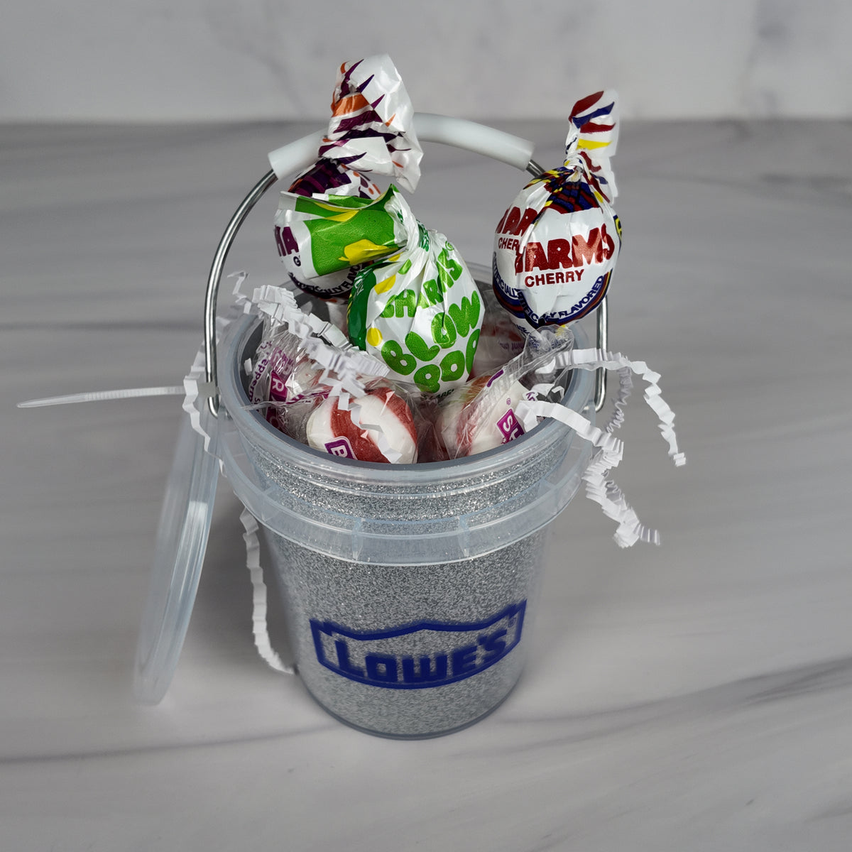 Silver Glitter Mini Bucket Gift Basket