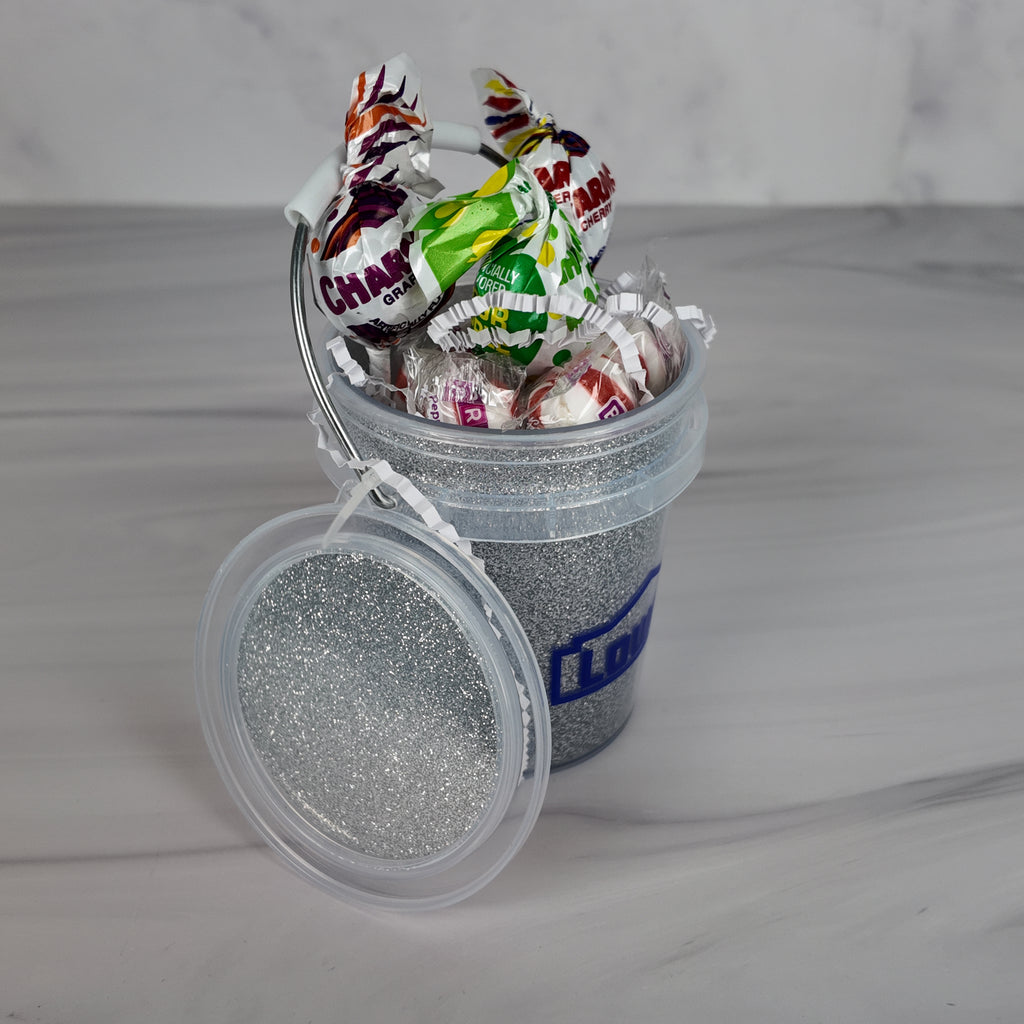 Silver Glitter Mini Bucket Gift Basket