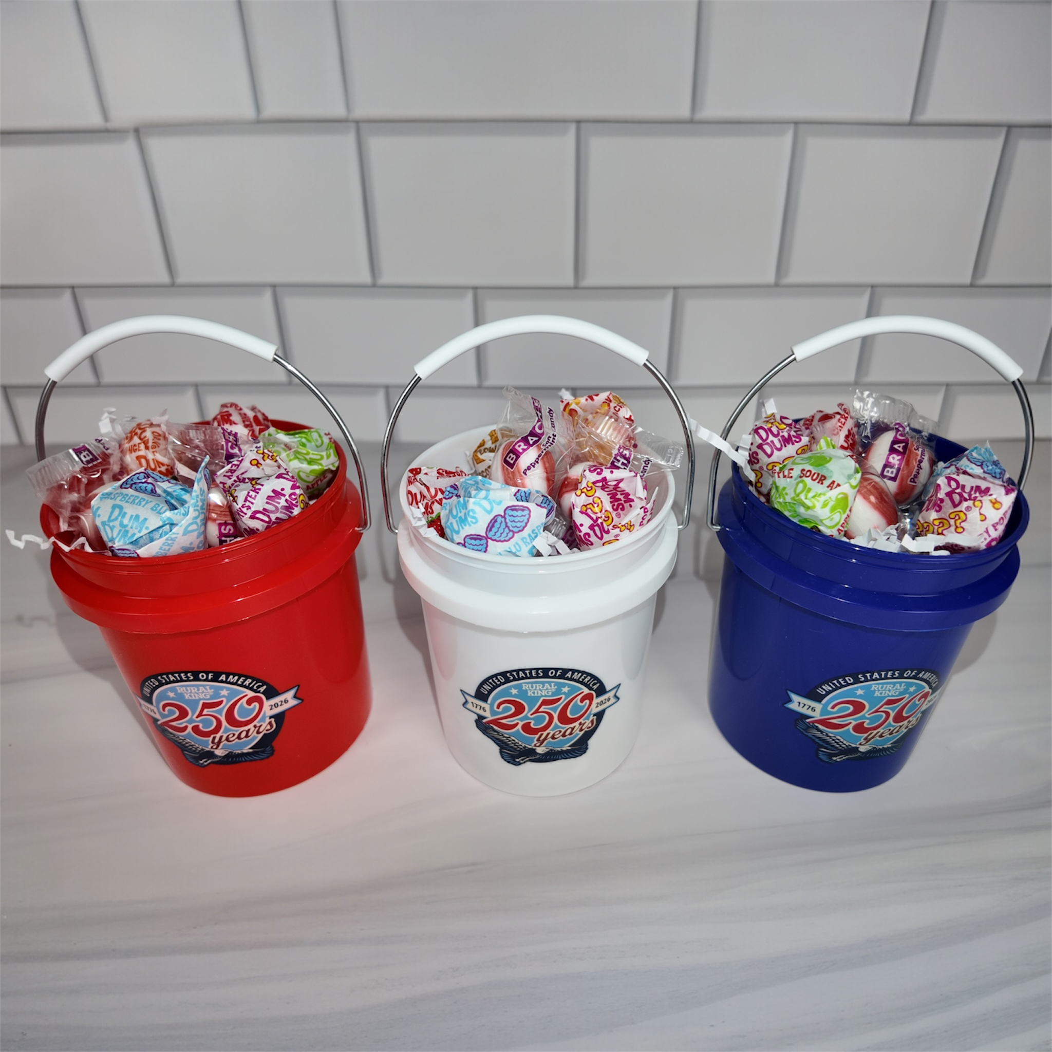 America 250 Years Mini Bucket Peppermint Lollipop Gift Set (Rural King)