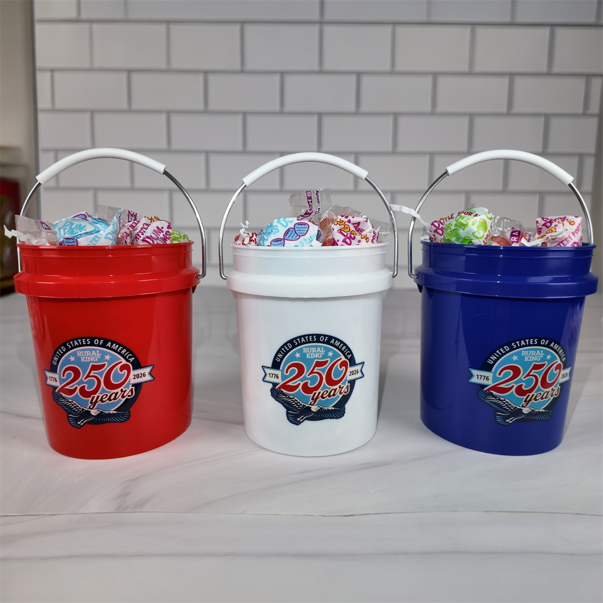 America 250 Years Mini Bucket Peppermint Lollipop Gift Set (Rural King)