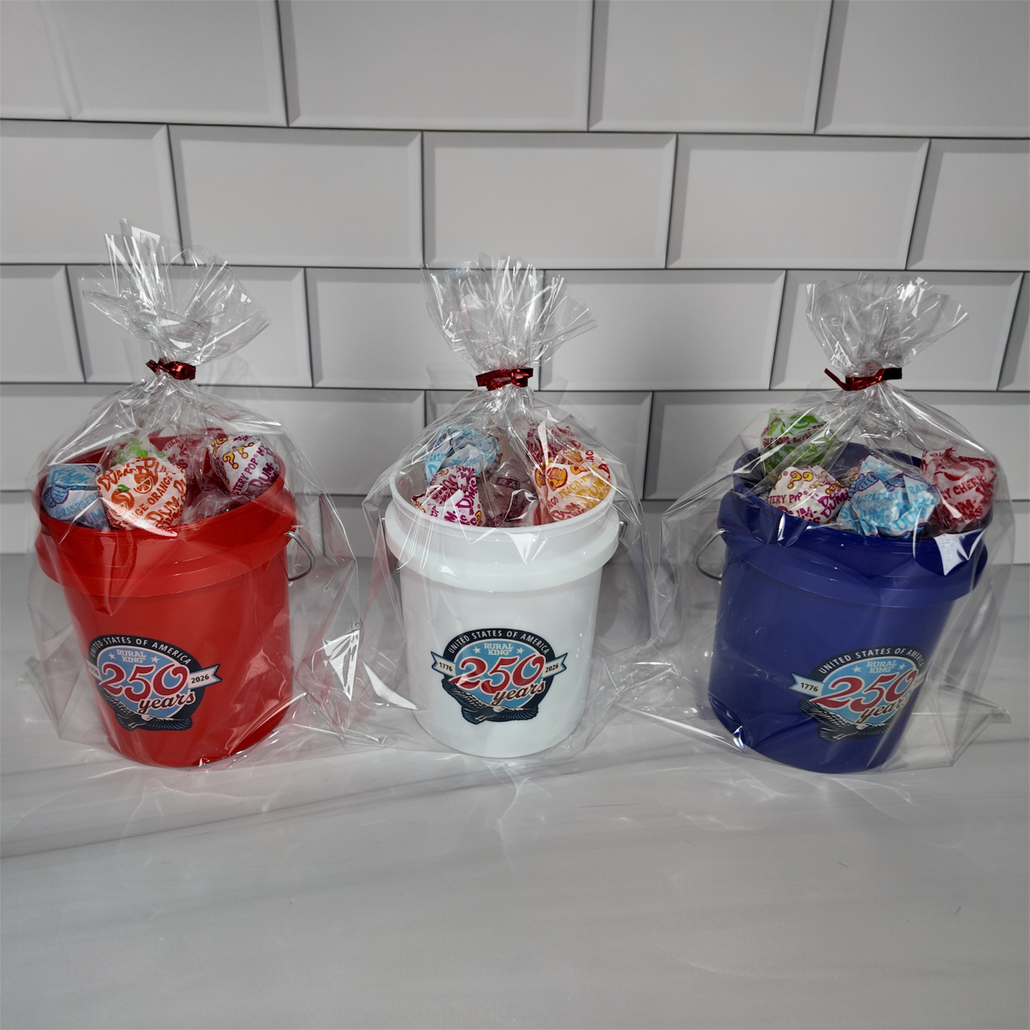 America 250 Years Mini Bucket Peppermint Lollipop Gift Set (Rural King)