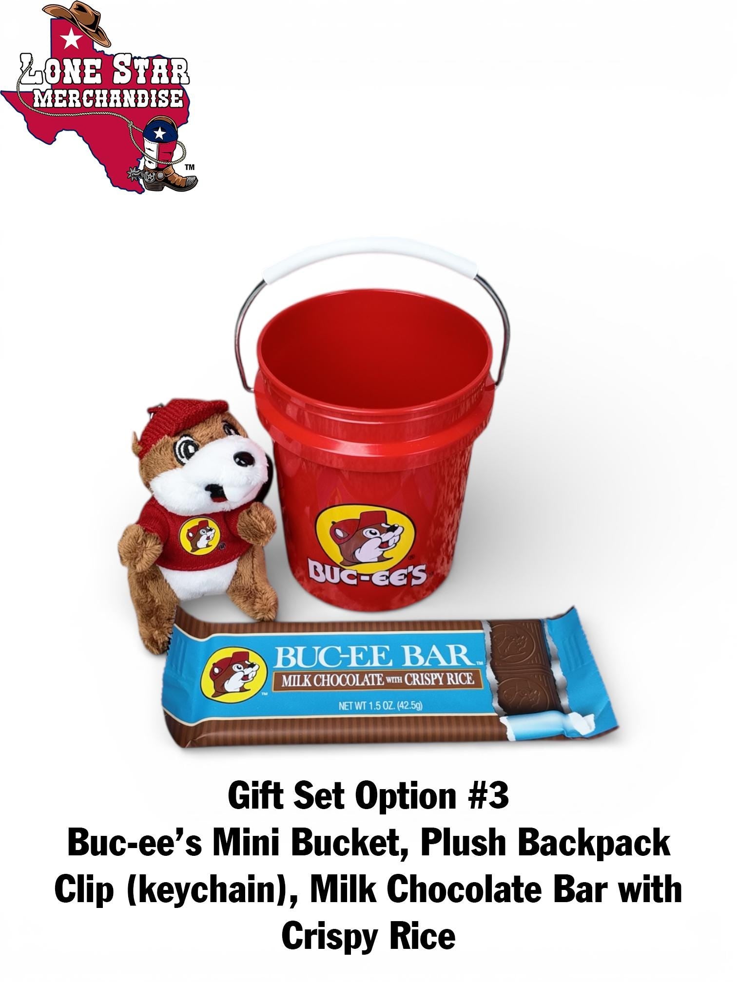 Buc-ee's Mini Bucket Gift Set (Backpack Clip, Chocolate Bar, Mints, Granola, Trail-mix, etc.)