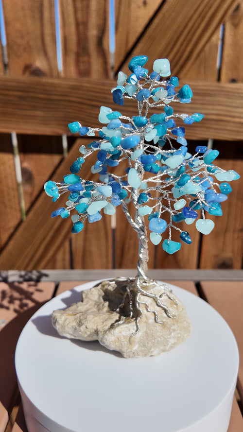Aqua Quartzite Stone Chips Wire Tree #2508