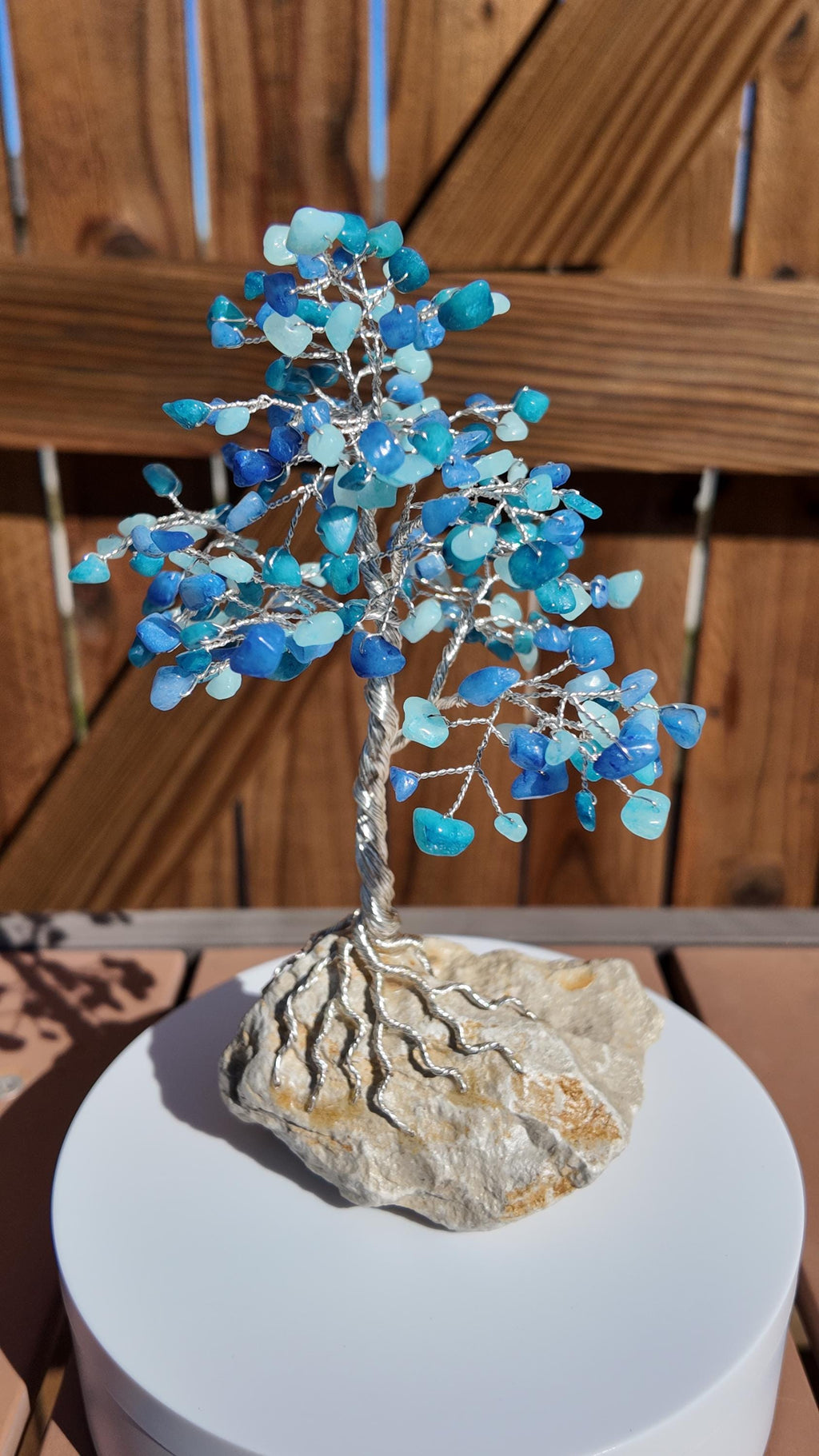 Aqua Quartzite Stone Chips Wire Tree #2508