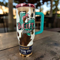 Buc-ee's Texas 40 oz Fit Forty Tumbler with Handle & Straw – Cowhide Print Insulated Travel Cup