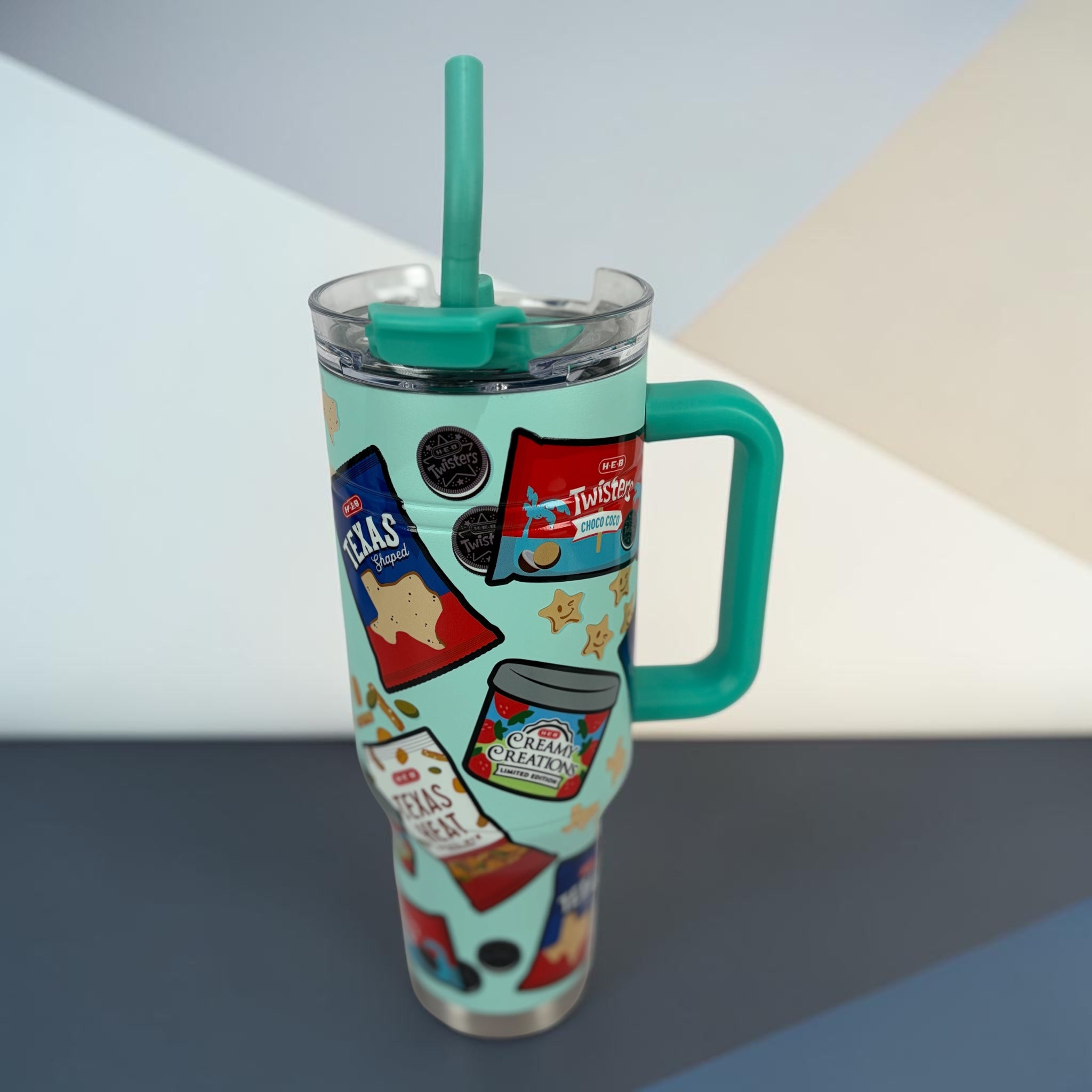 H-E-B Summer Snacks 40 oz Insulated Tumbler with Handle – Teal Stainless Steel Travel Cup