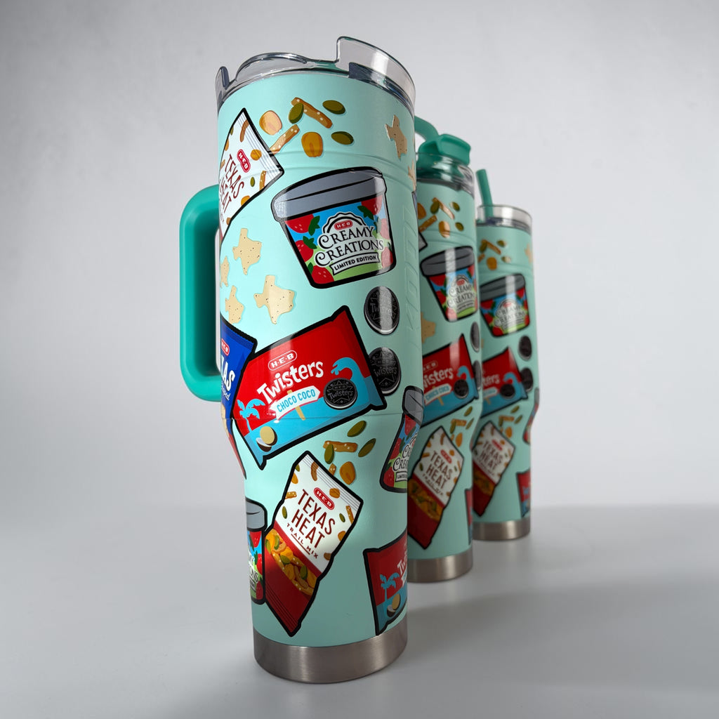 H-E-B Summer Snacks 40 oz Insulated Tumbler with Handle – Teal Stainless Steel Travel Cup