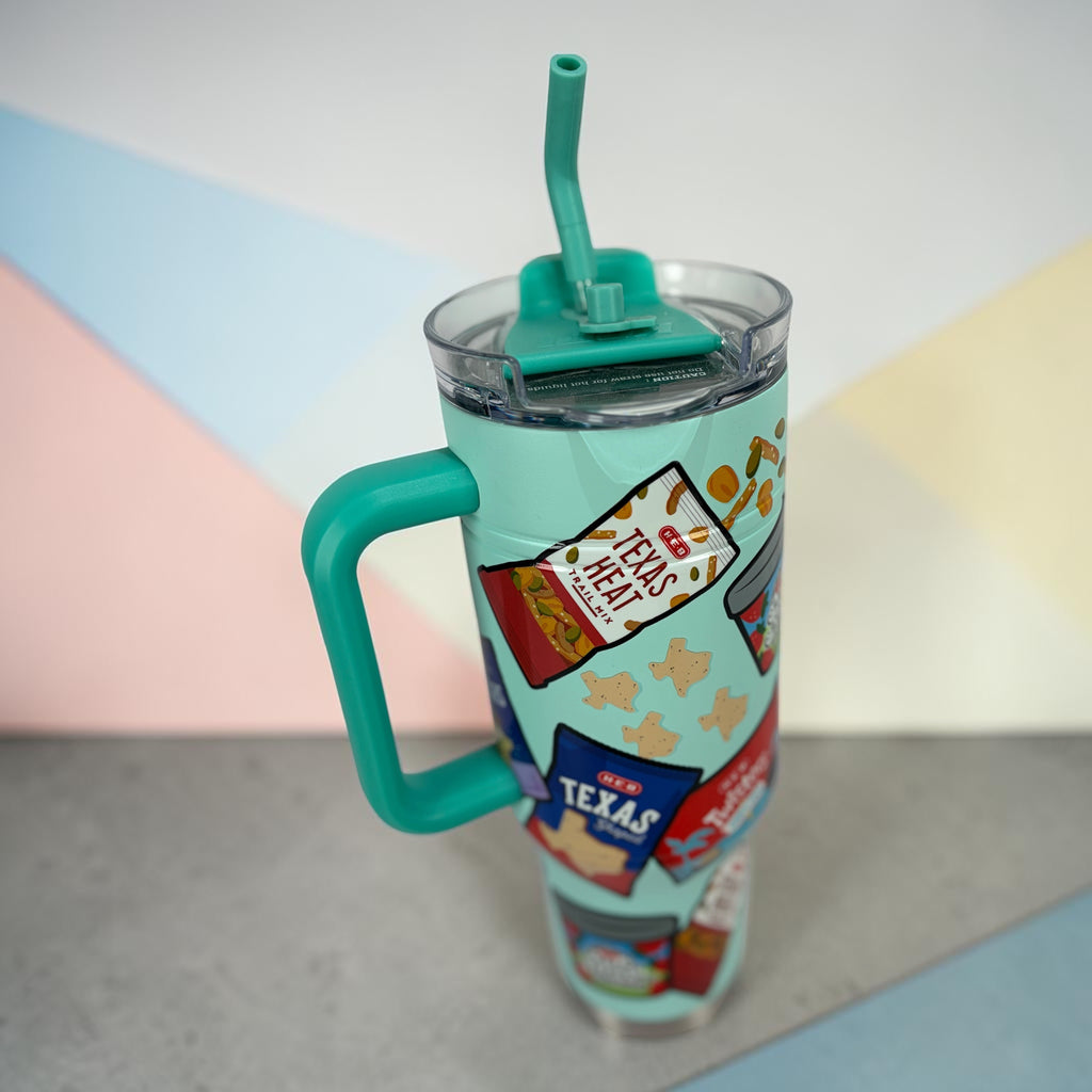 H-E-B Summer Snacks 40 oz Insulated Tumbler with Handle – Teal Stainless Steel Travel Cup