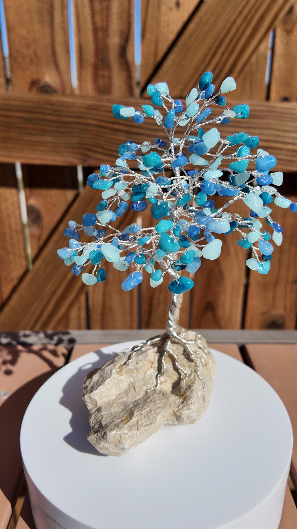 Aqua Quartzite Stone Chips Wire Tree #2508
