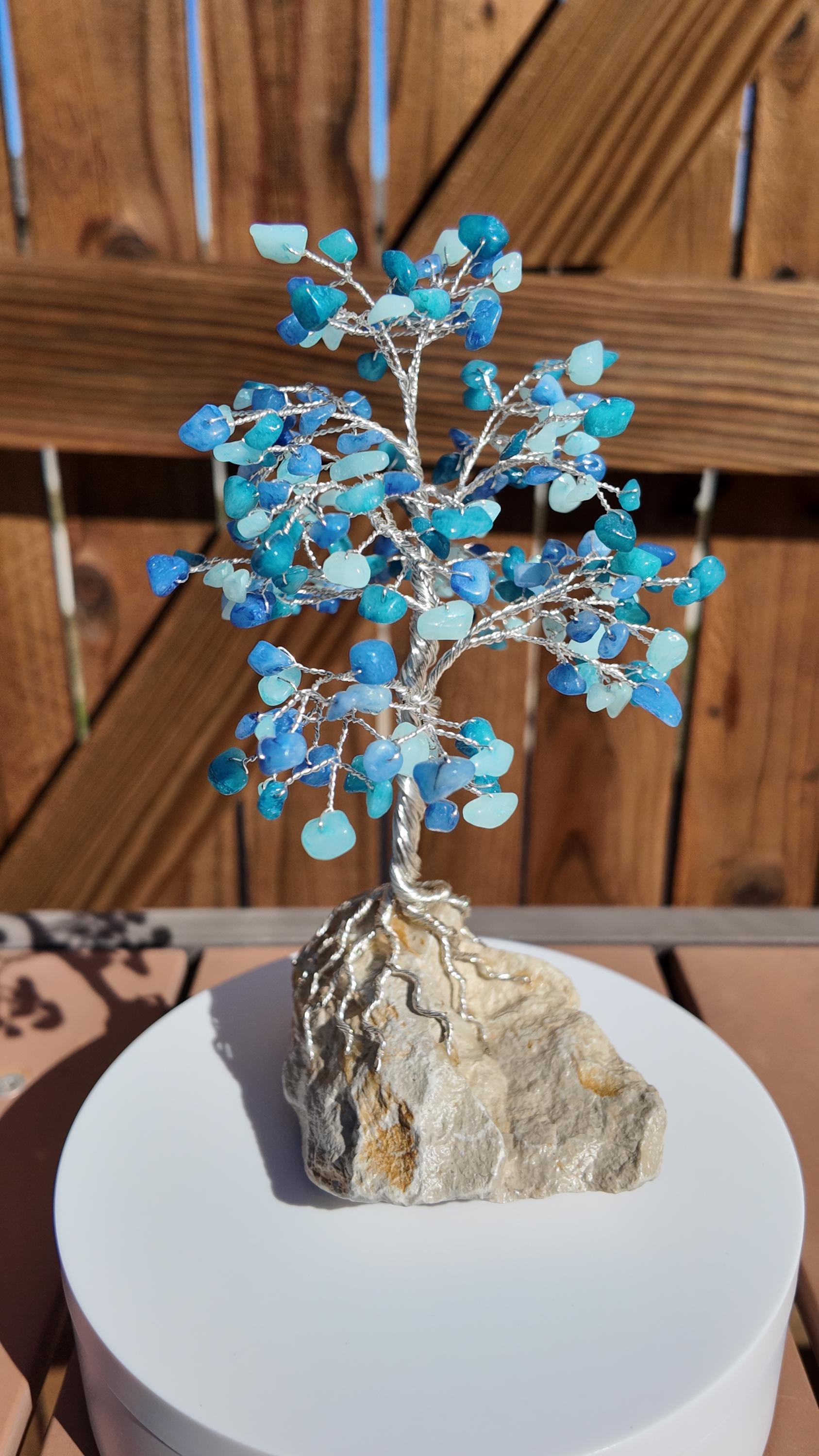 Aqua Quartzite Stone Chips Wire Tree #2508