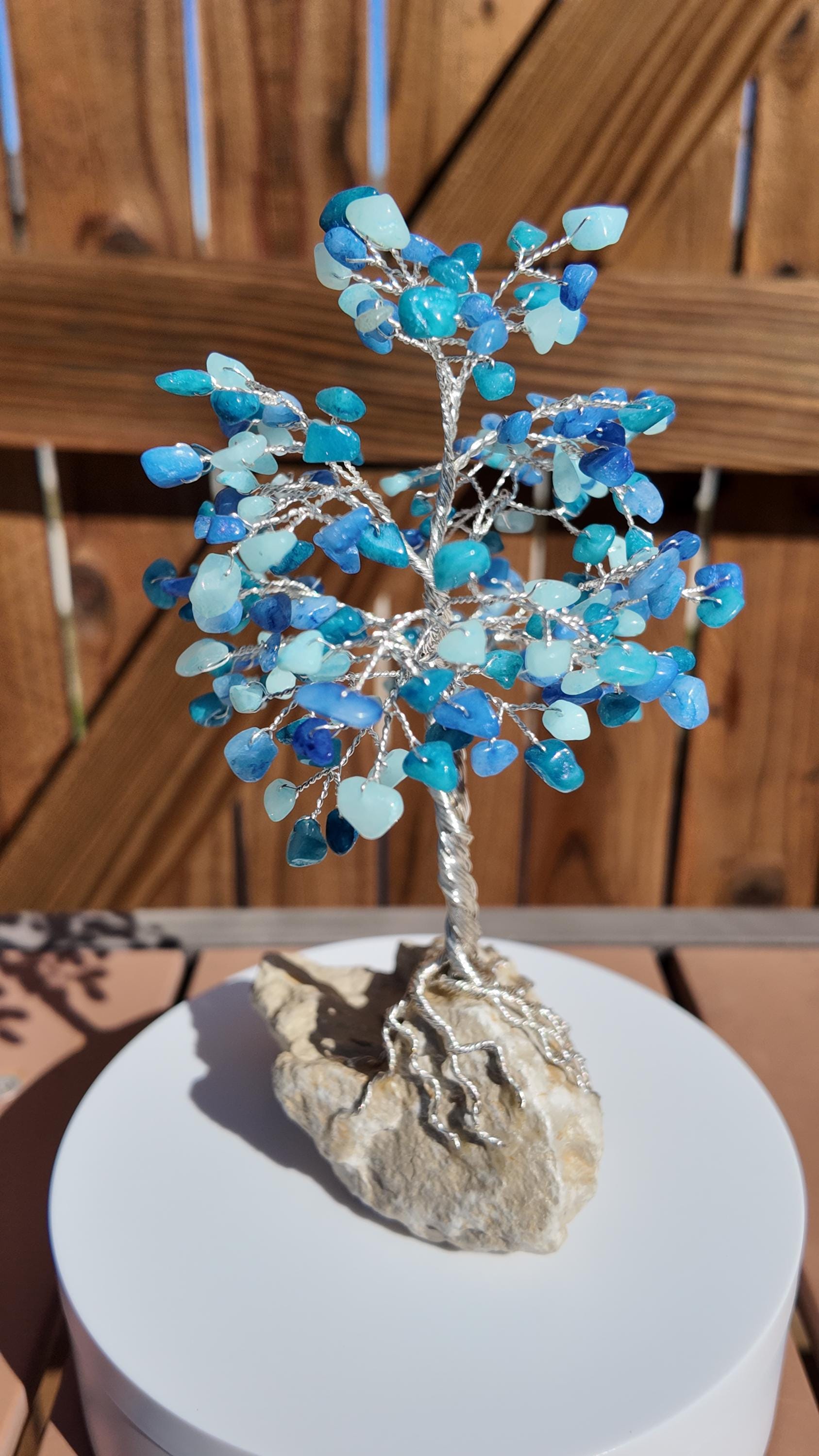 Aqua Quartzite Stone Chips Wire Tree #2508