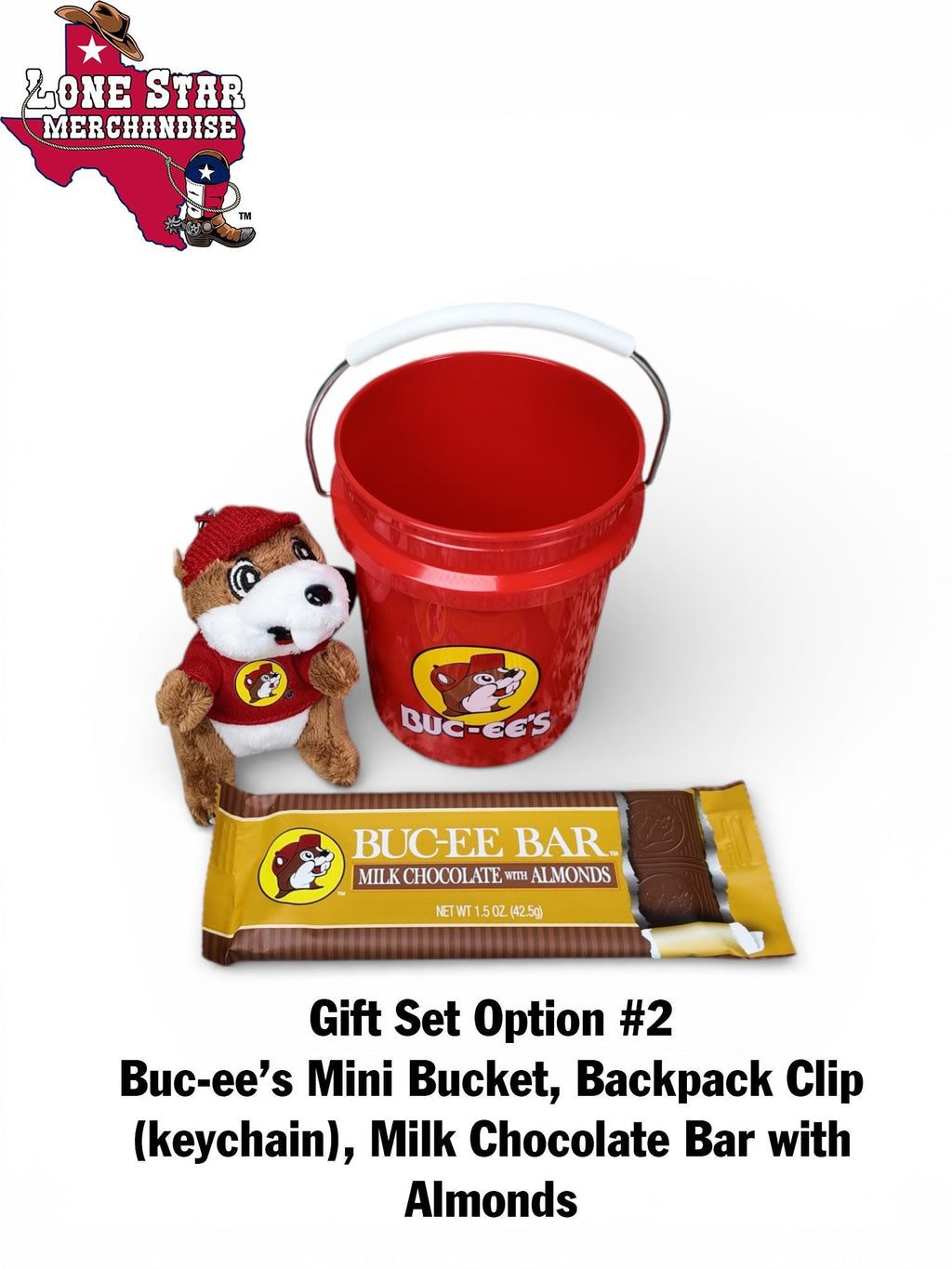 Buc-ee's Mini Bucket Gift Set (Backpack Clip, Chocolate Bar, Mints, Granola, Trail-mix, etc.)