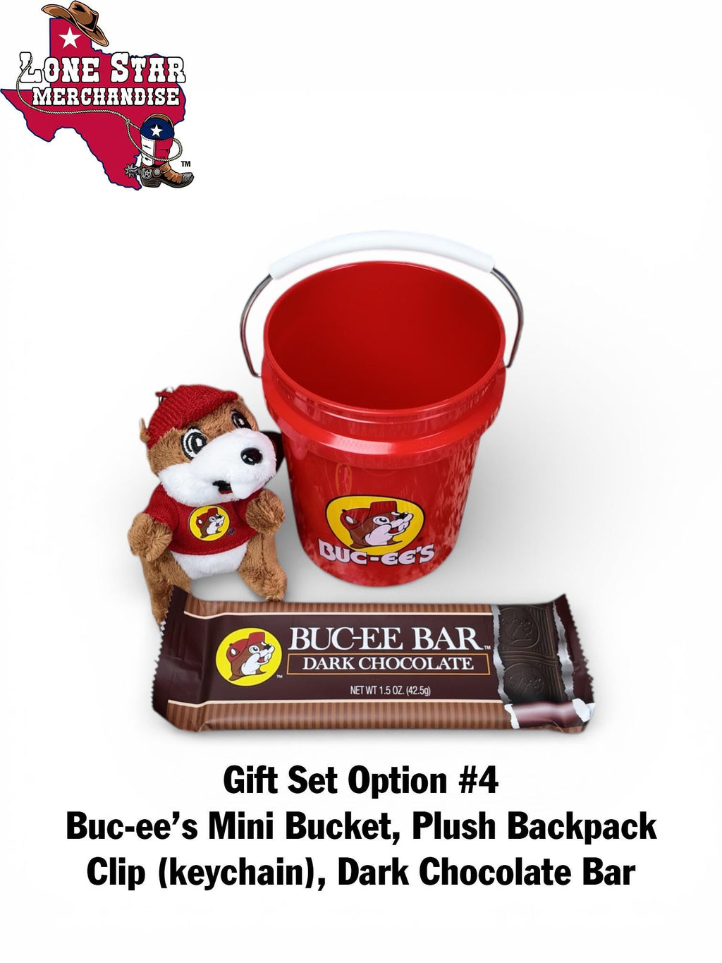 Buc-ee's Mini Bucket Gift Set (Backpack Clip, Chocolate Bar, Mints, Granola, Trail-mix, etc.)