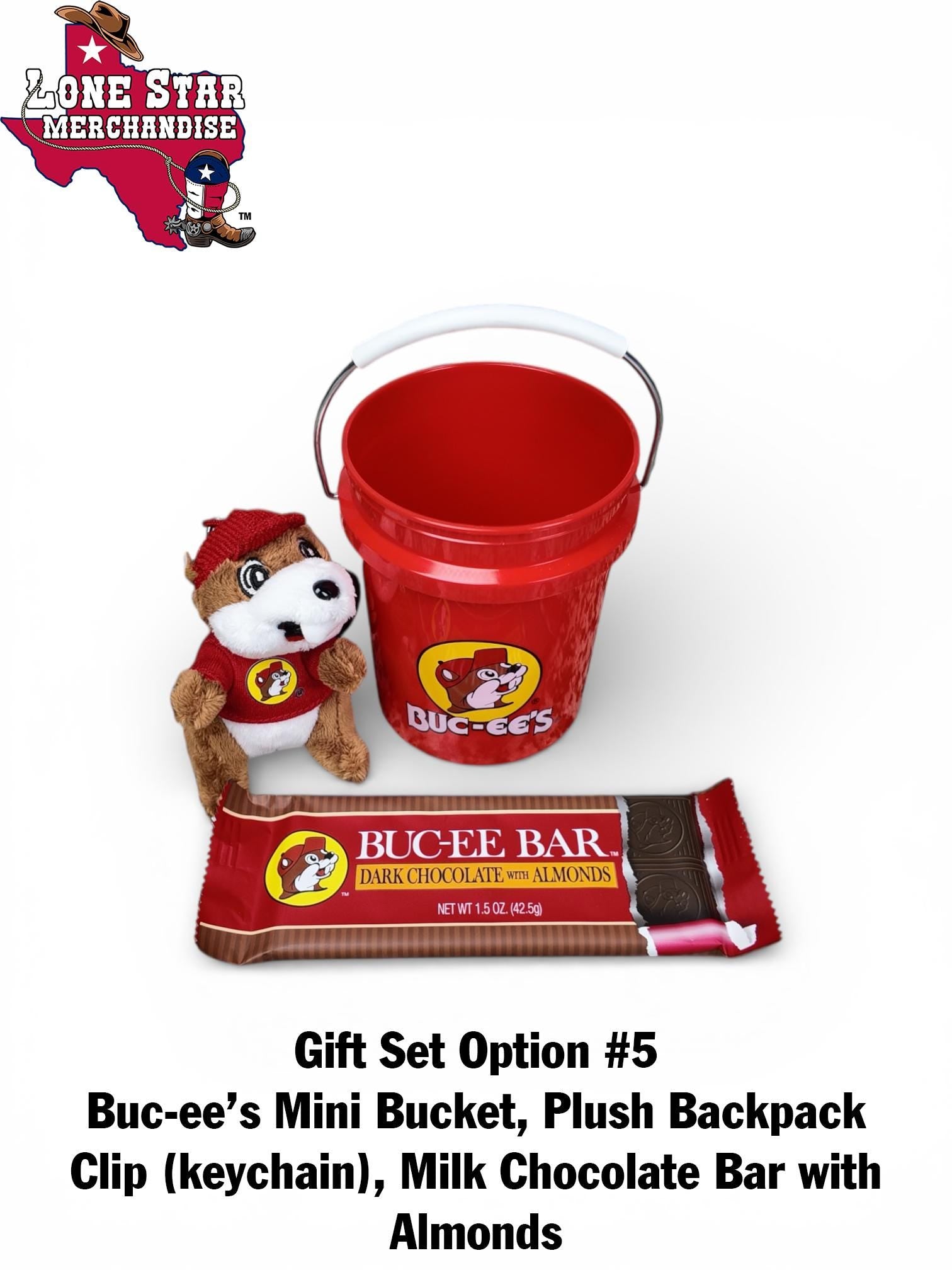 Buc-ee's Mini Bucket Gift Set (Backpack Clip, Chocolate Bar, Mints, Granola, Trail-mix, etc.)