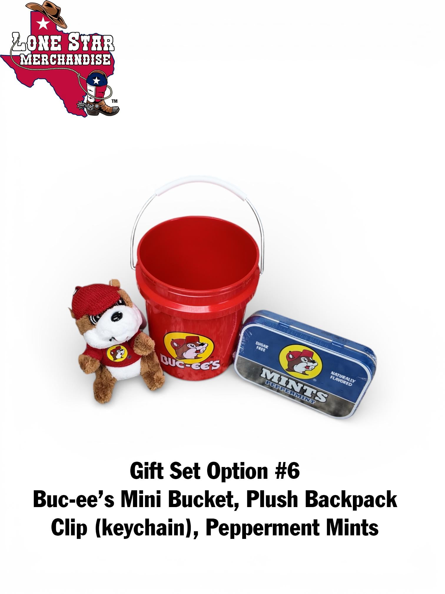 Buc-ee's Mini Bucket Gift Set (Backpack Clip, Chocolate Bar, Mints, Granola, Trail-mix, etc.)