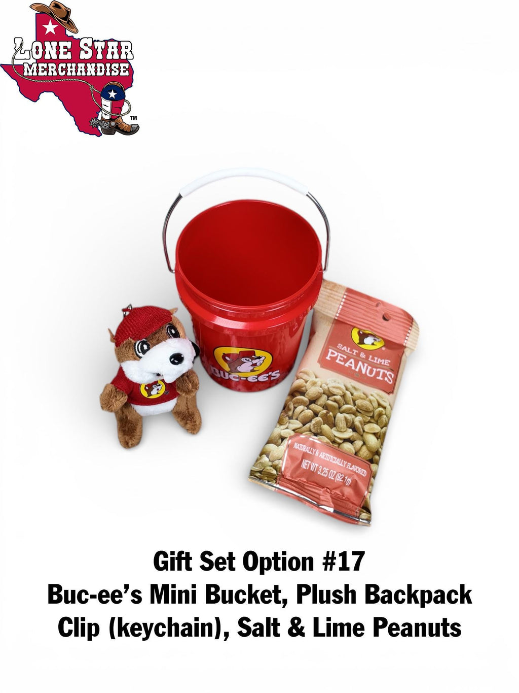Buc-ee's Mini Bucket Gift Set (Backpack Clip, Chocolate Bar, Mints, Granola, Trail-mix, etc.)