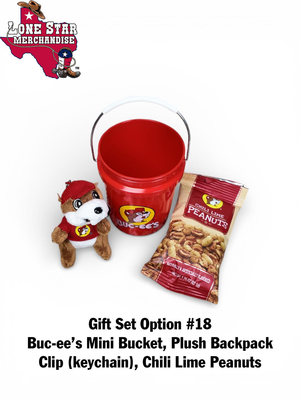 Buc-ee's Mini Bucket Gift Set (Backpack Clip, Chocolate Bar, Mints, Granola, Trail-mix, etc.)