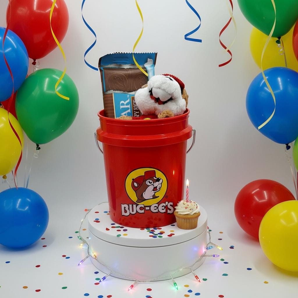 Buc-ee's Mini Bucket Gift Set (Backpack Clip, Chocolate Bar, Mints, Granola, Trail-mix, etc.)