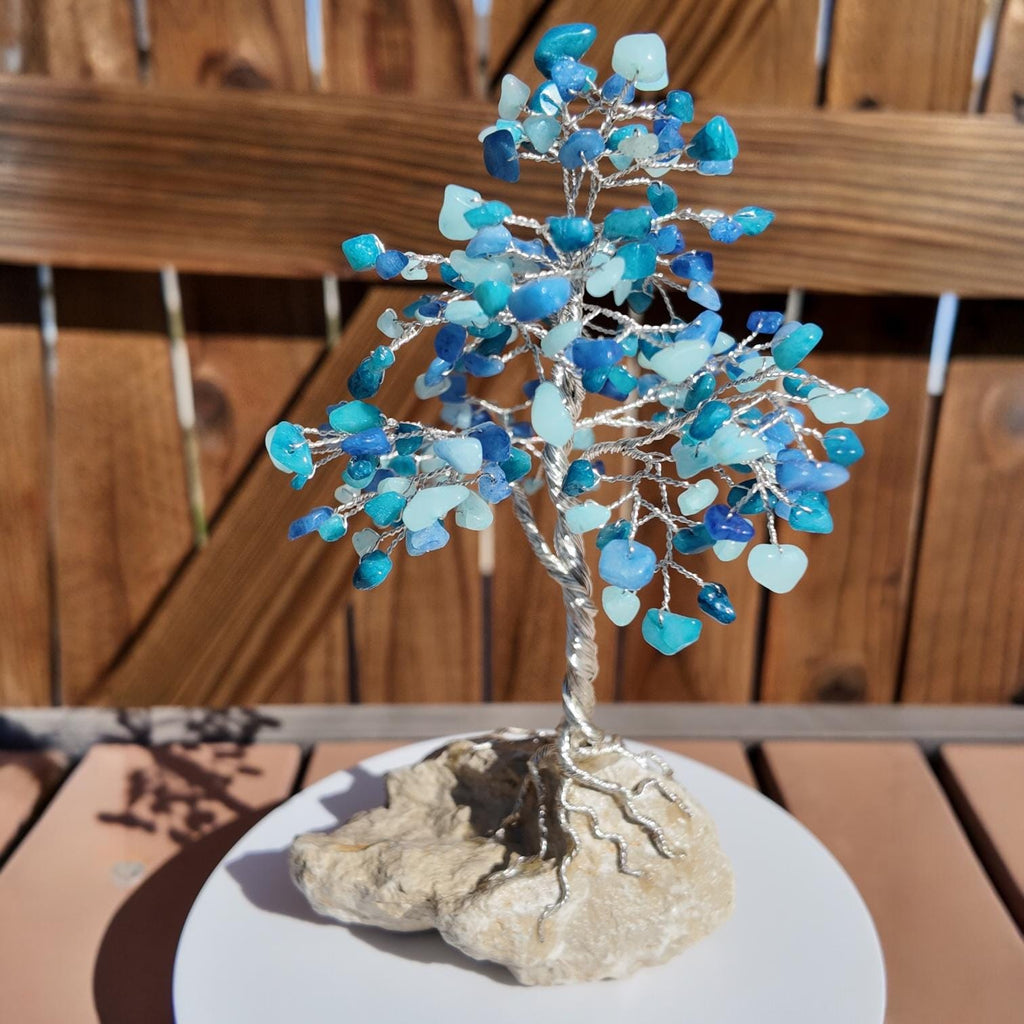 Aqua Quartzite Stone Chips Wire Tree #2508