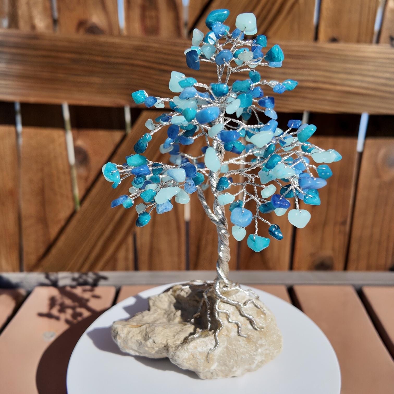 Aqua Quartzite Stone Chips Wire Tree #2508