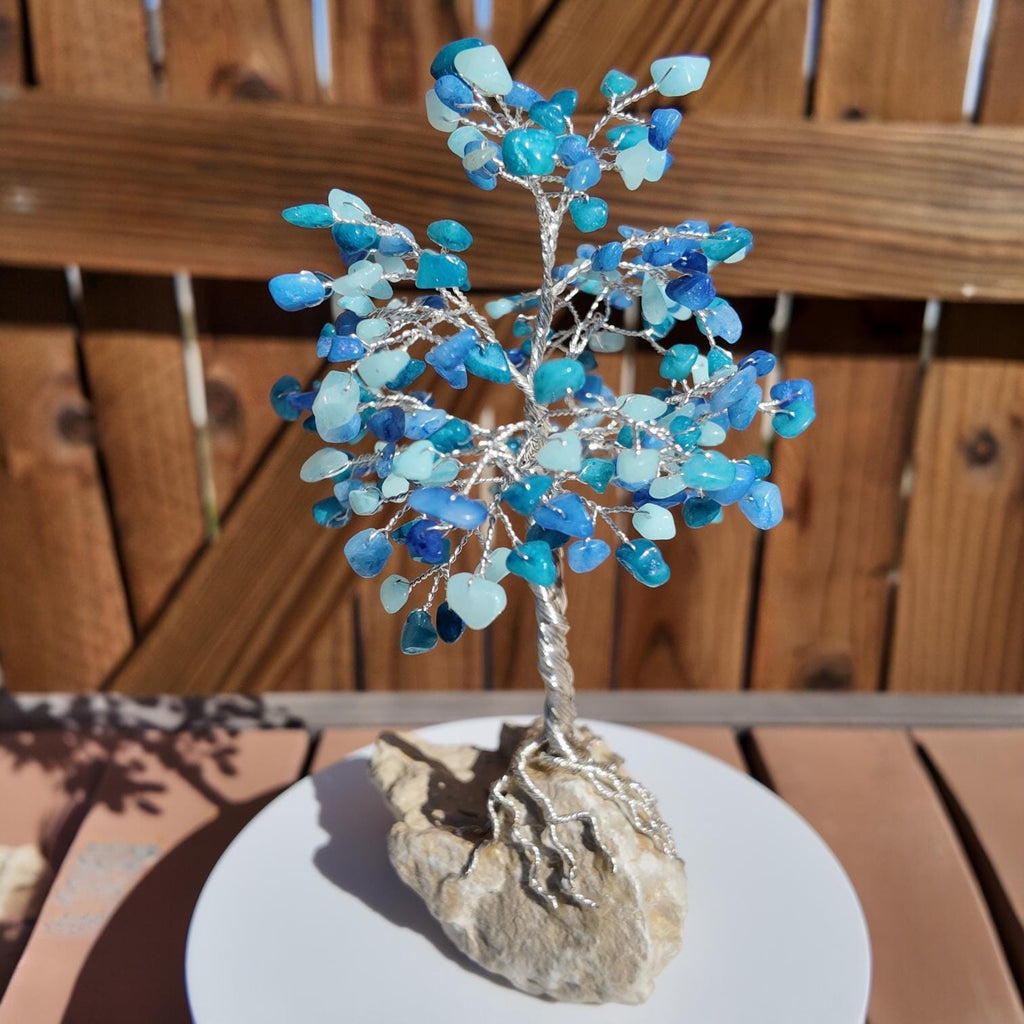 Aqua Quartzite Stone Chips Wire Tree #2508