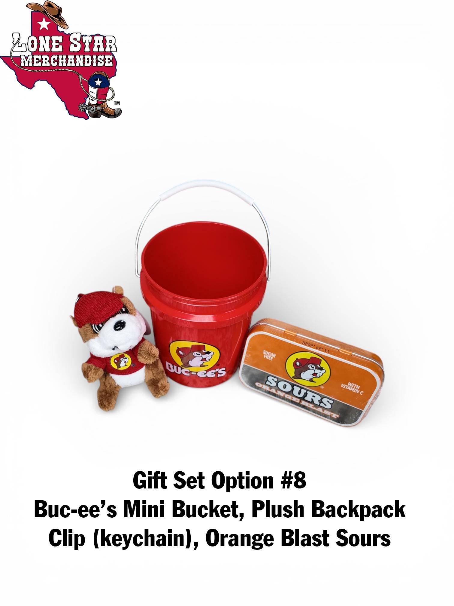 Buc-ee's Mini Bucket Gift Set (Backpack Clip, Chocolate Bar, Mints, Granola, Trail-mix, etc.)