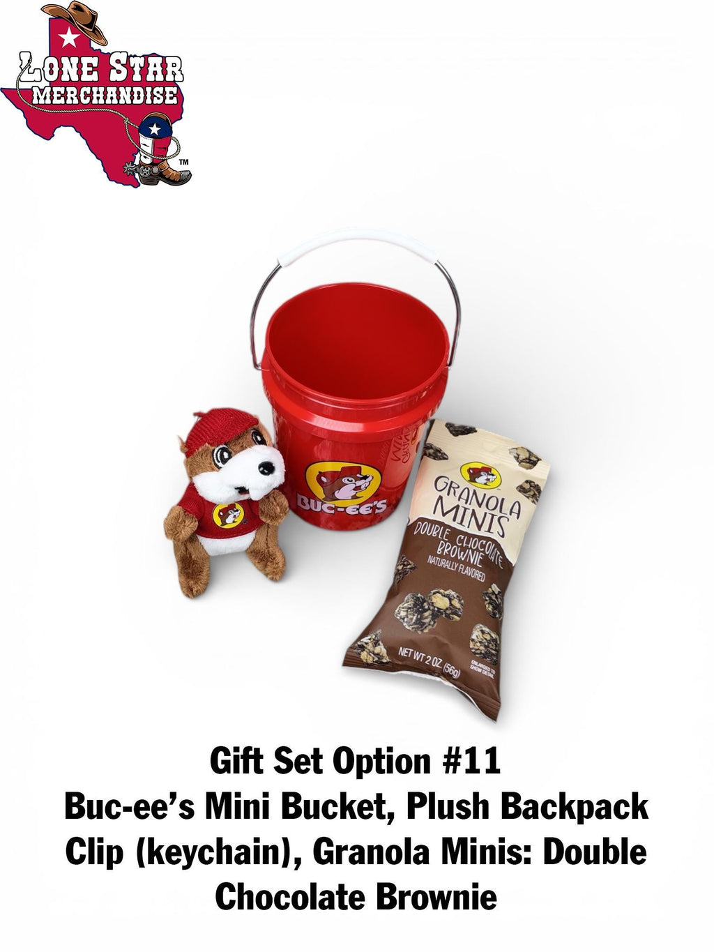 Buc-ee's Mini Bucket Gift Set (Backpack Clip, Chocolate Bar, Mints, Granola, Trail-mix, etc.)