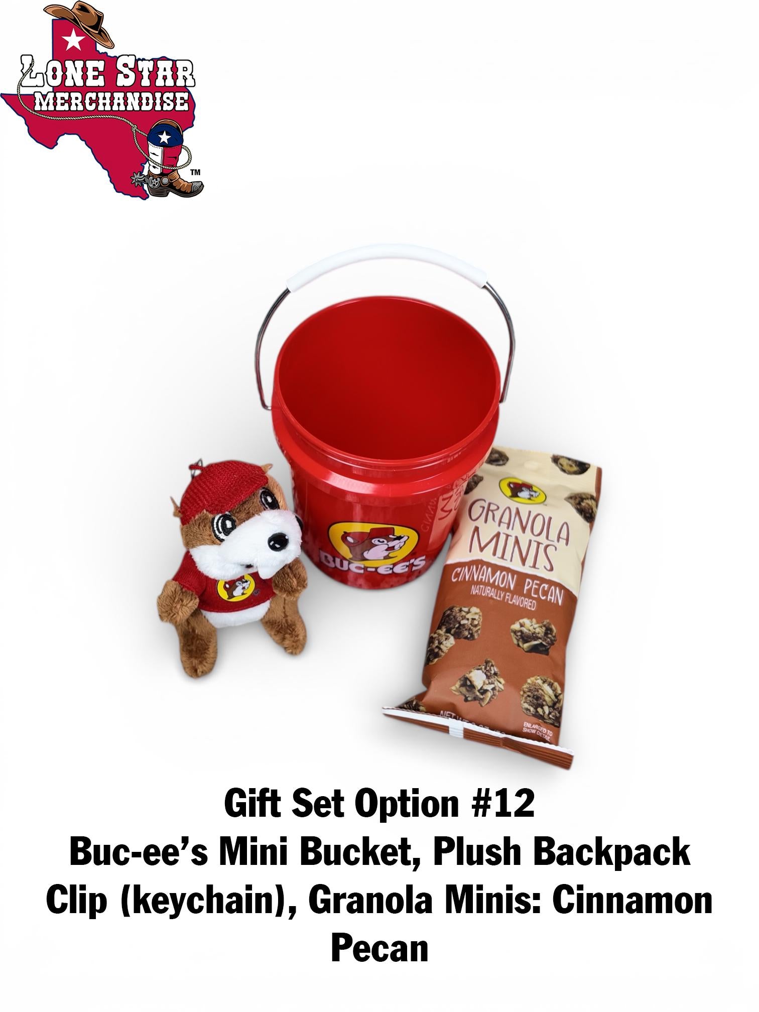 Buc-ee's Mini Bucket Gift Set (Backpack Clip, Chocolate Bar, Mints, Granola, Trail-mix, etc.)