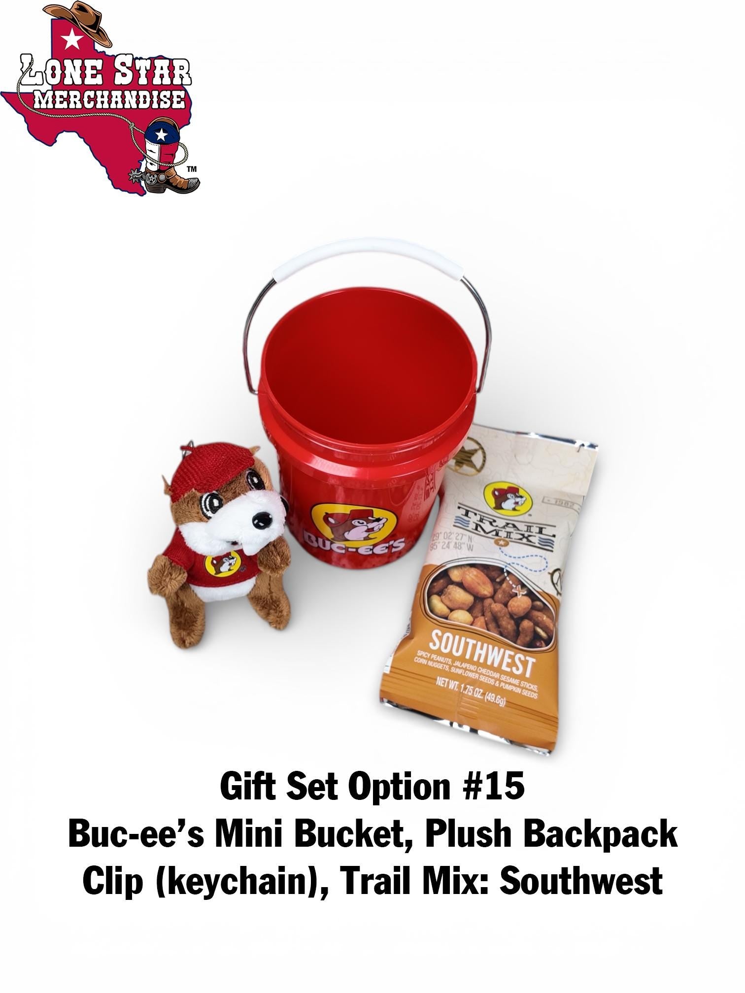 Buc-ee's Mini Bucket Gift Set (Backpack Clip, Chocolate Bar, Mints, Granola, Trail-mix, etc.)
