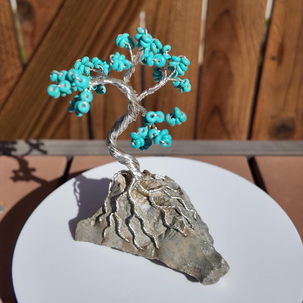 Reconstituted Howlite Turquoise Rondelle Beads Wire Tree #2505