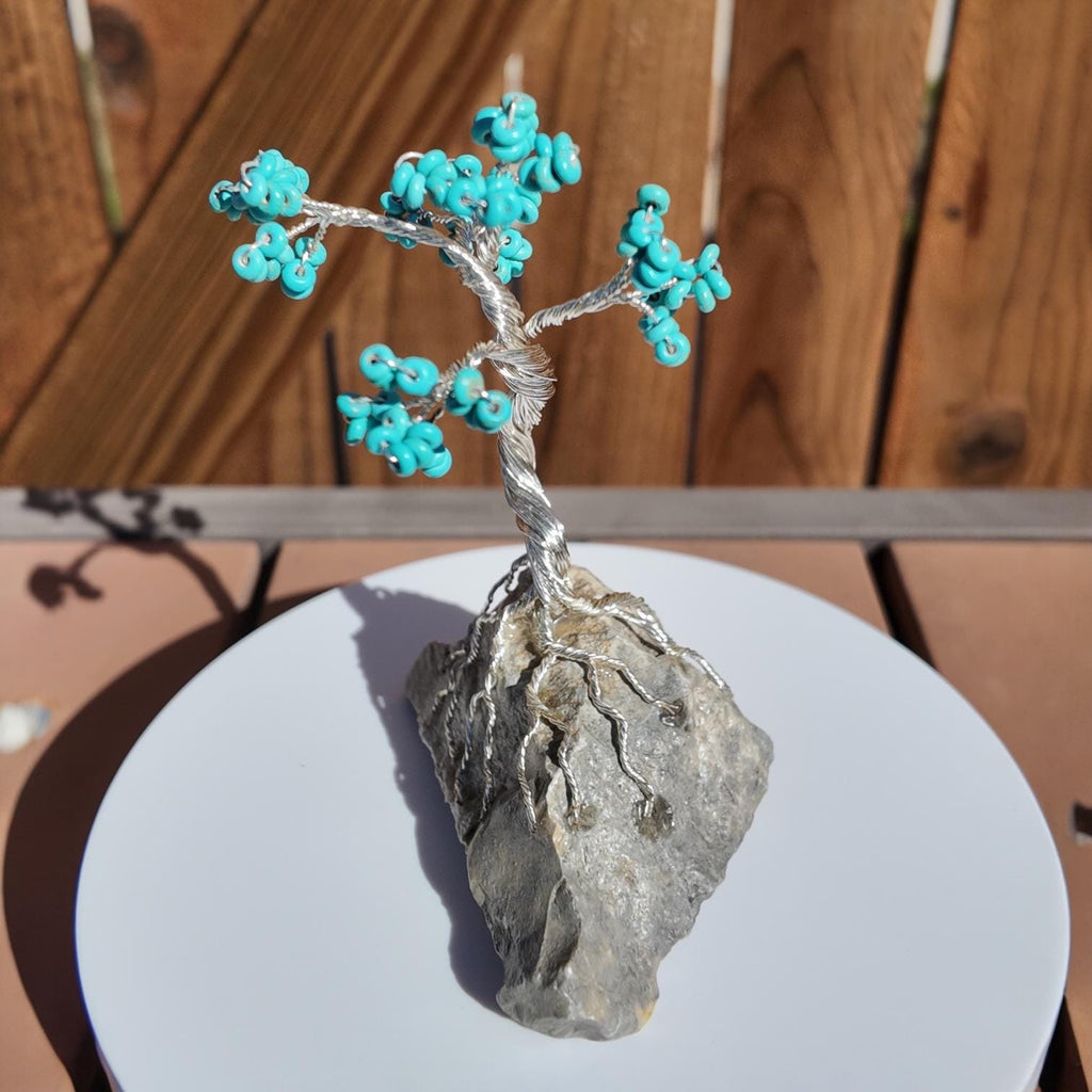 Reconstituted Howlite Turquoise Rondelle Beads Wire Tree #2505