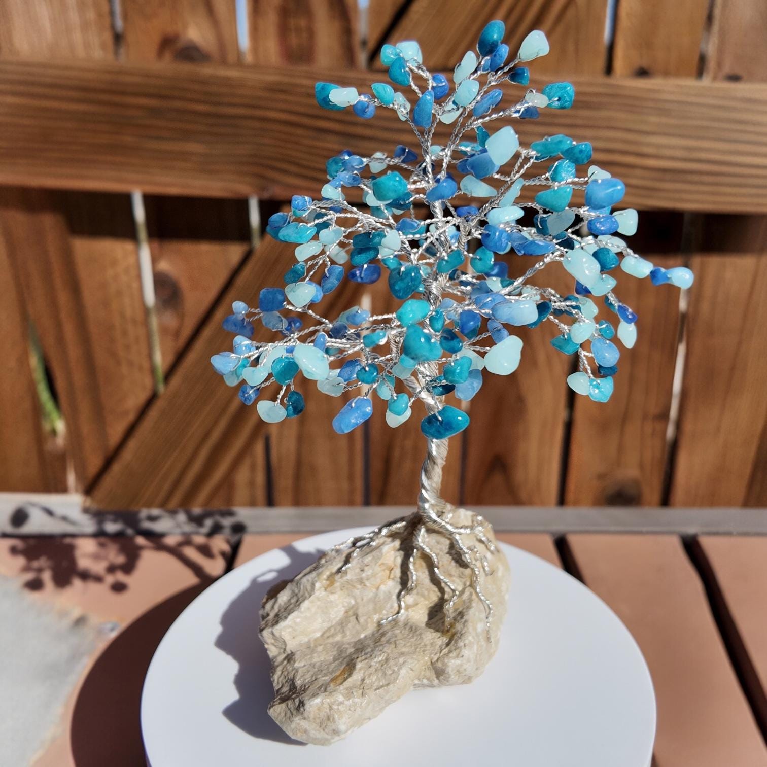 Aqua Quartzite Stone Chips Wire Tree #2508