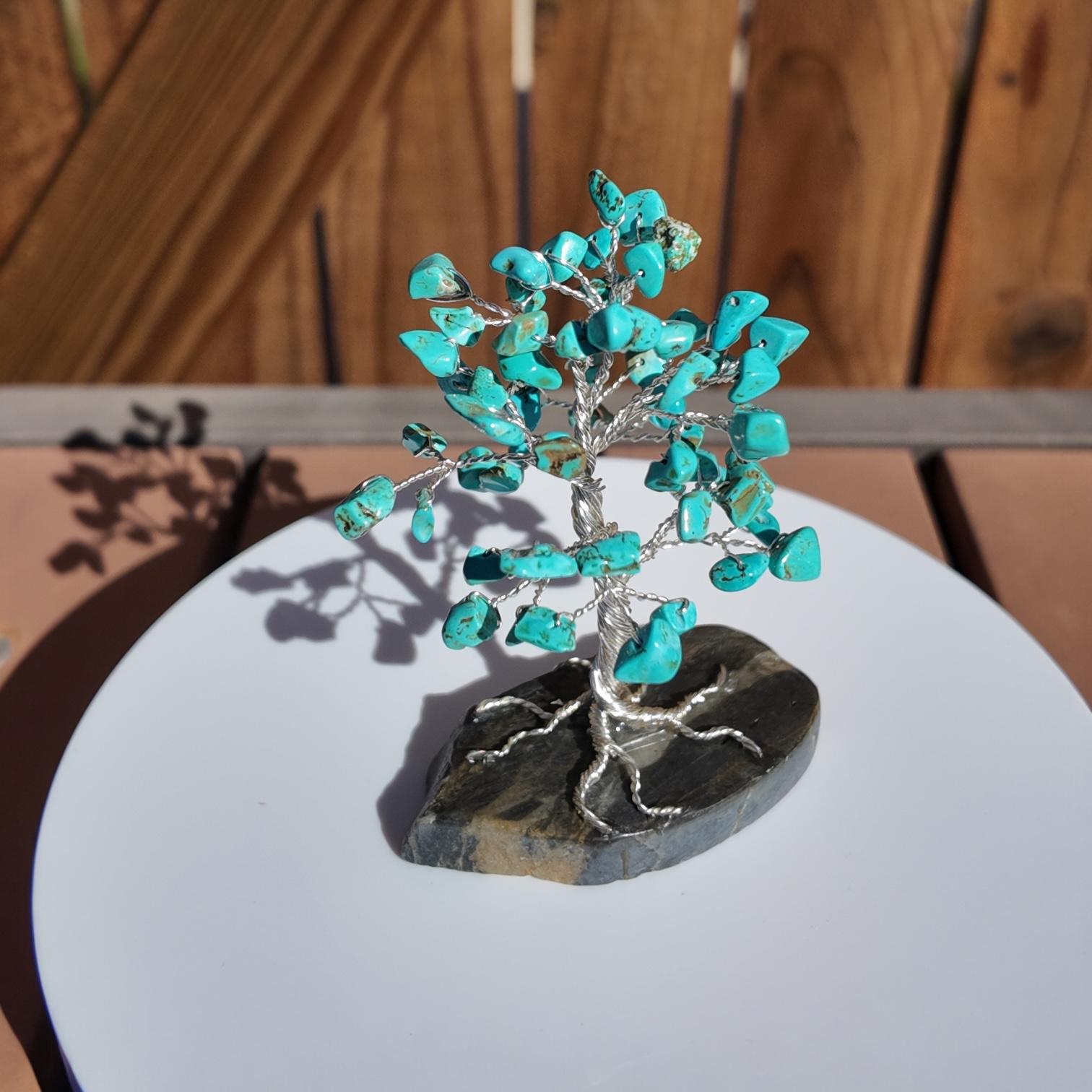Turquoise Stone Chips Wire Tree (December Birthstone) #2511