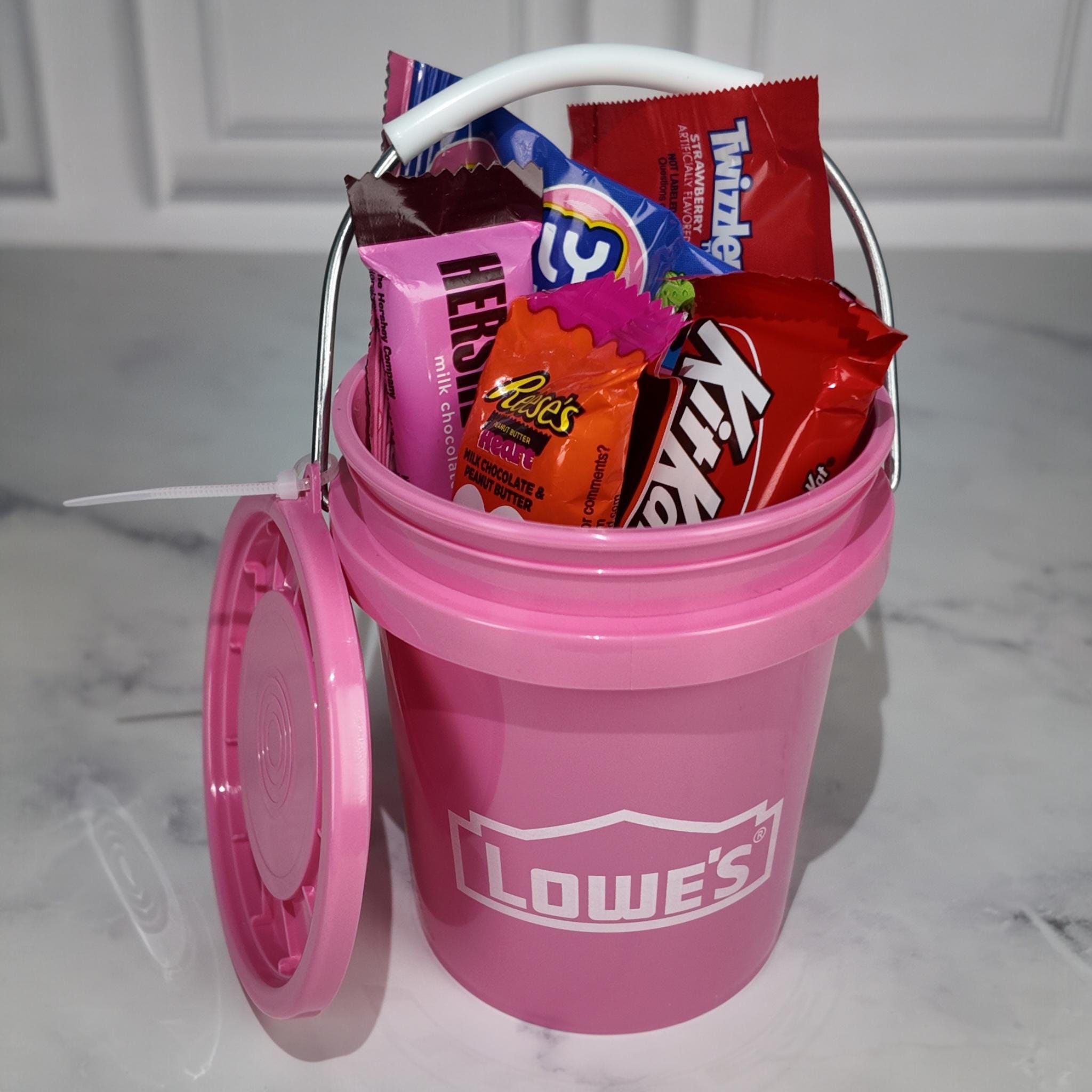 Valentines Day Lowe's Pink Mini Bucket Sweets Gift Basket