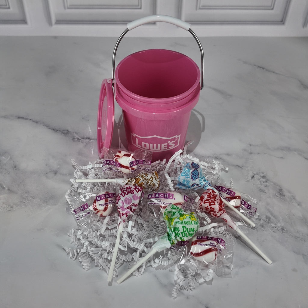 Lowe's PINK Mini Bucket Peppermint Lollipop Gift Basket