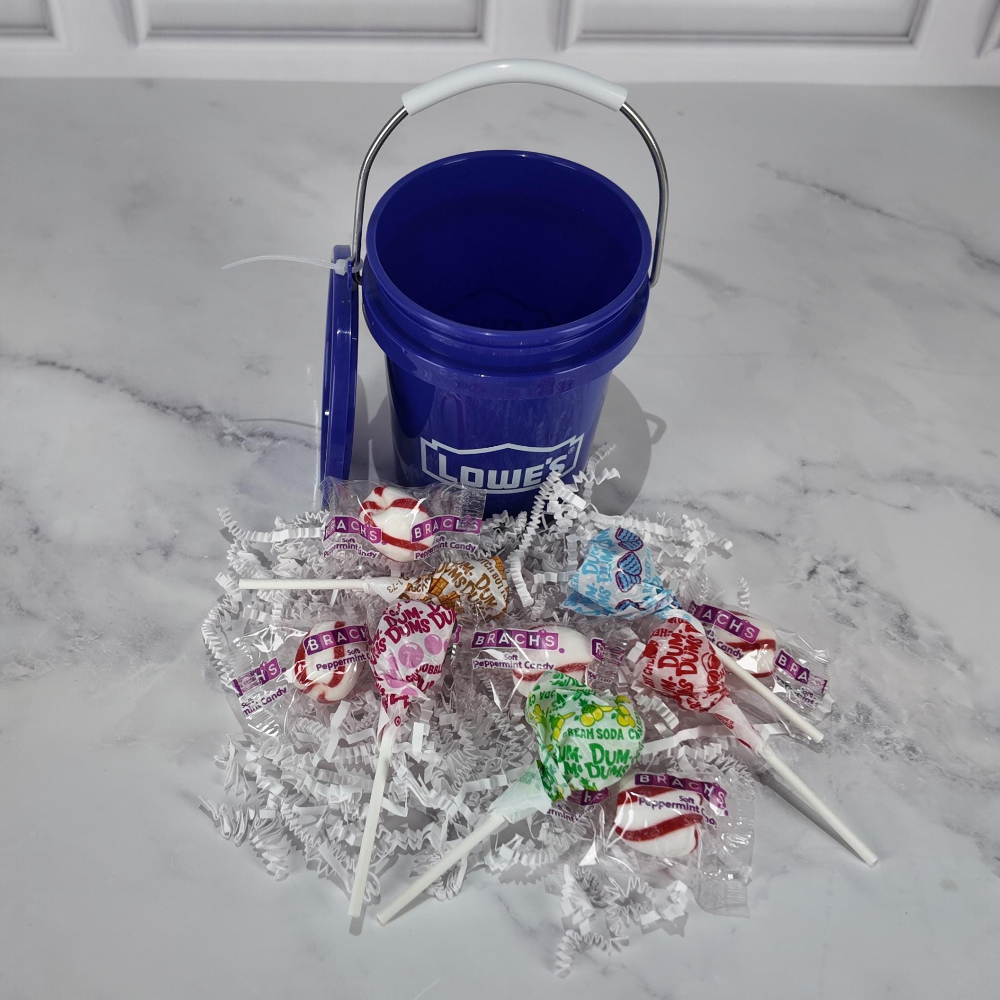 Lowe's Blue Mini Bucket Peppermint Lollipop Gift Basket