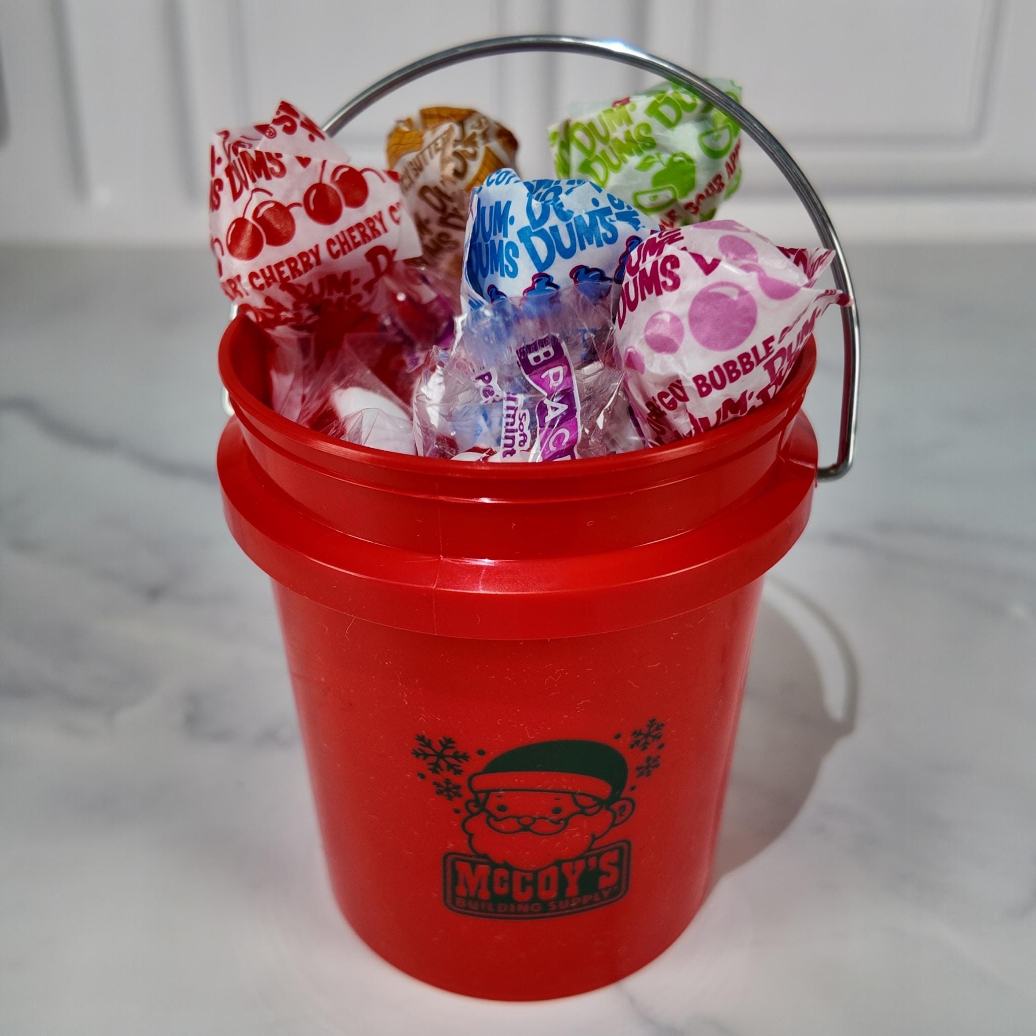McCoy's 2025 Christmas Mini Bucket Peppermint Lollipop Gift Basket