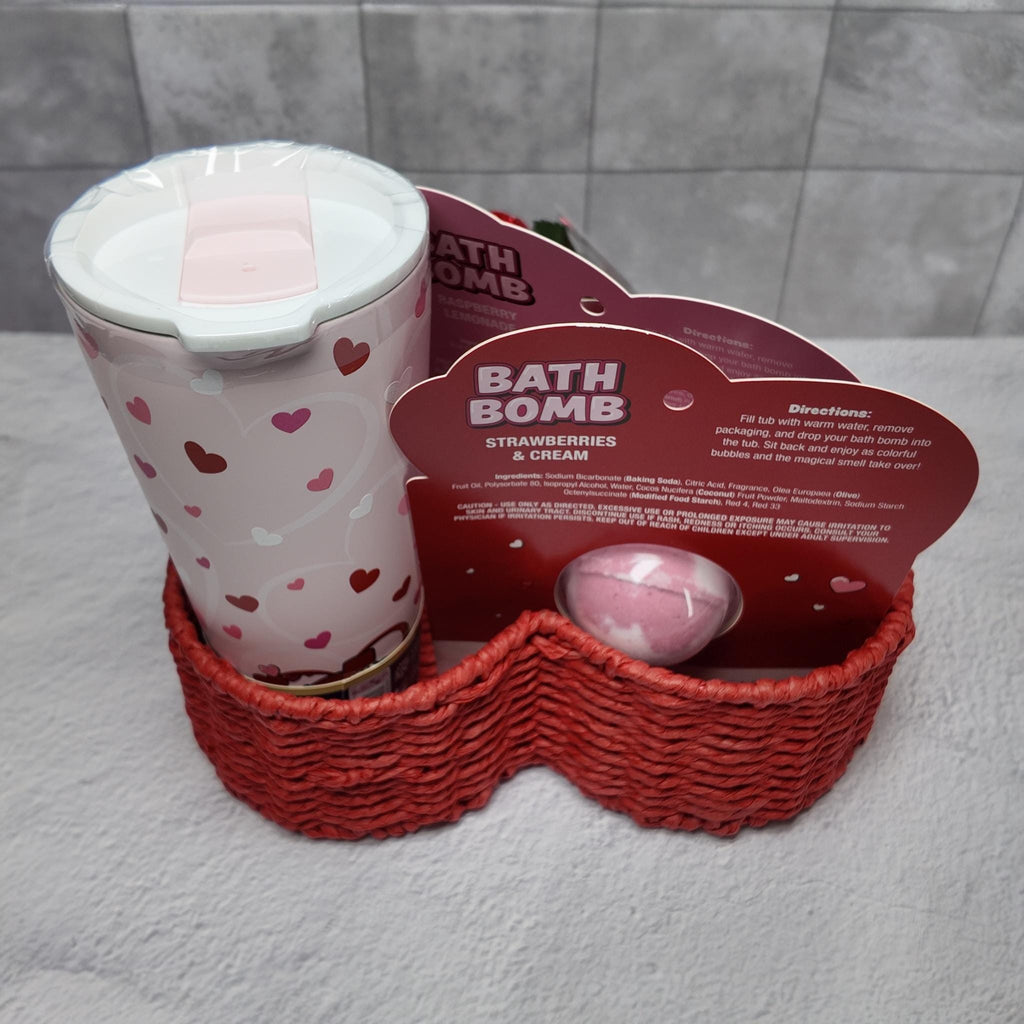 Heart Shaped Valentine Gift Basket (Buc-ee's Tumbler / Bath Bomb)