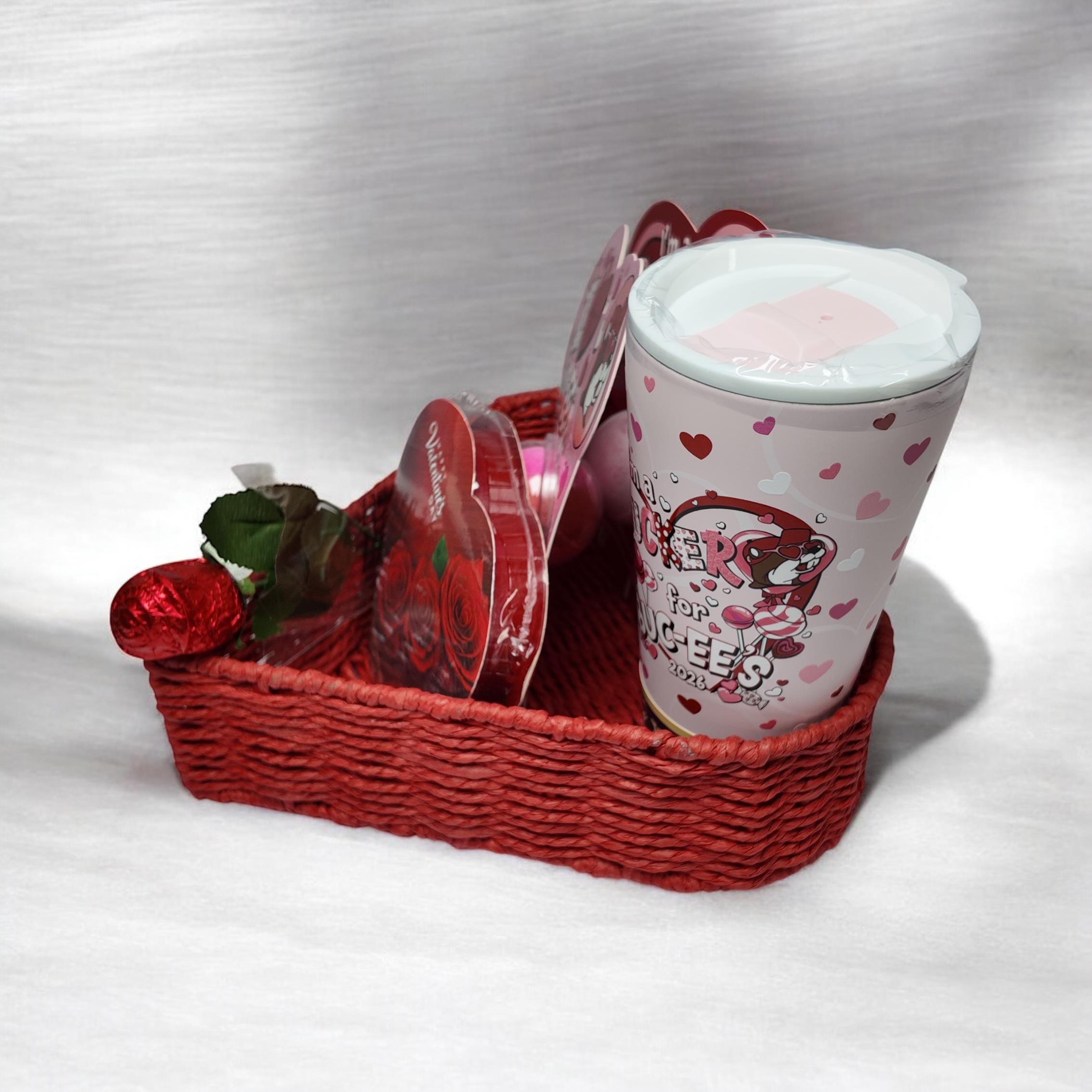 Heart Shaped Valentine Gift Basket (Buc-ee's Tumbler / Bath Bomb)