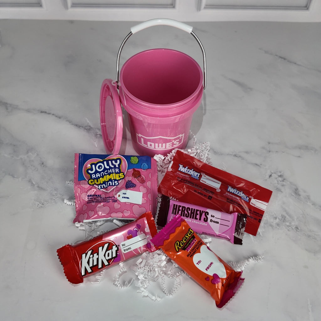 Valentines Day Lowe's Pink Mini Bucket Sweets Gift Basket