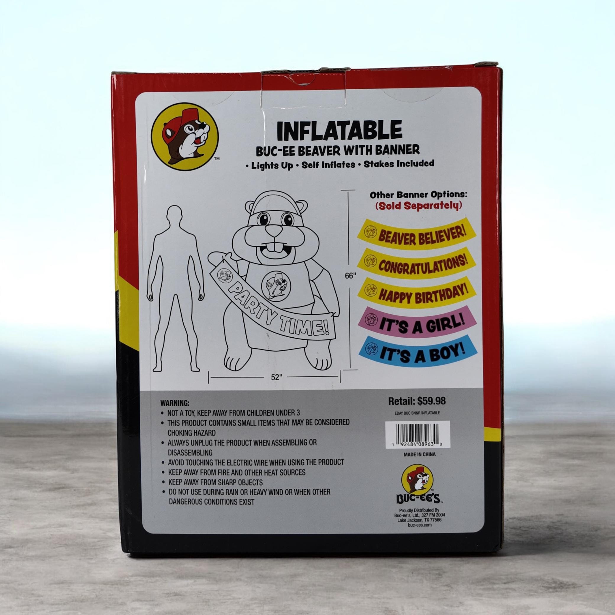 Buc-ee's Party Time Inflatable Beaver with Banner Gift Set #1