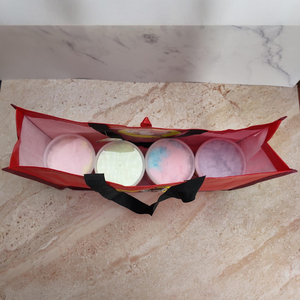 Buc-ee's Cotton Candy and Drizzled Popcorn Gift Basket Set (Classic, Grape, Watermelon, Strawberry Banana)