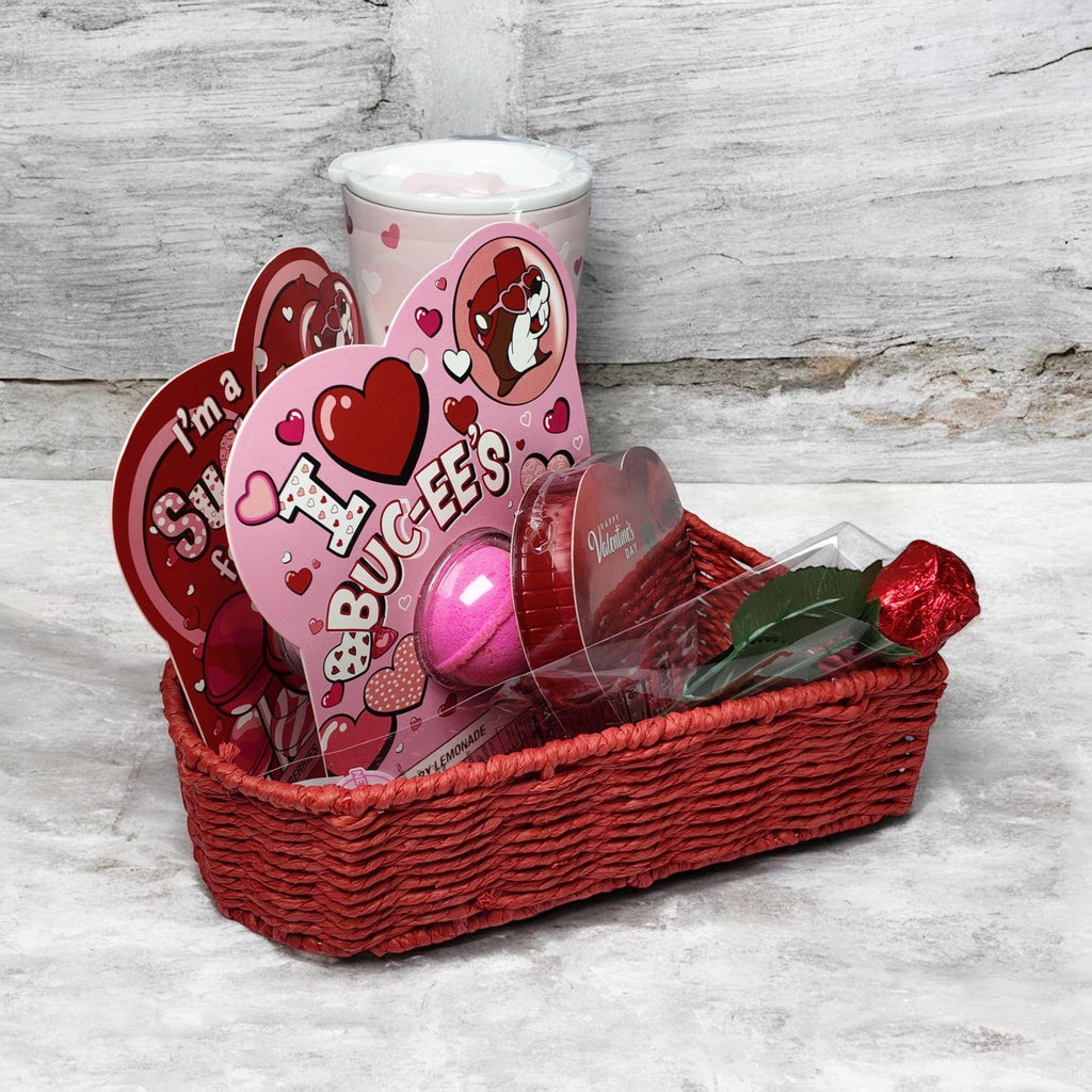 Heart Shaped Valentine Gift Basket (Buc-ee's Tumbler / Bath Bomb)