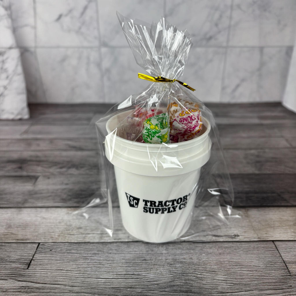 Tractor Supply White Mini Bucket Peppermint Lollipop Gift Basket