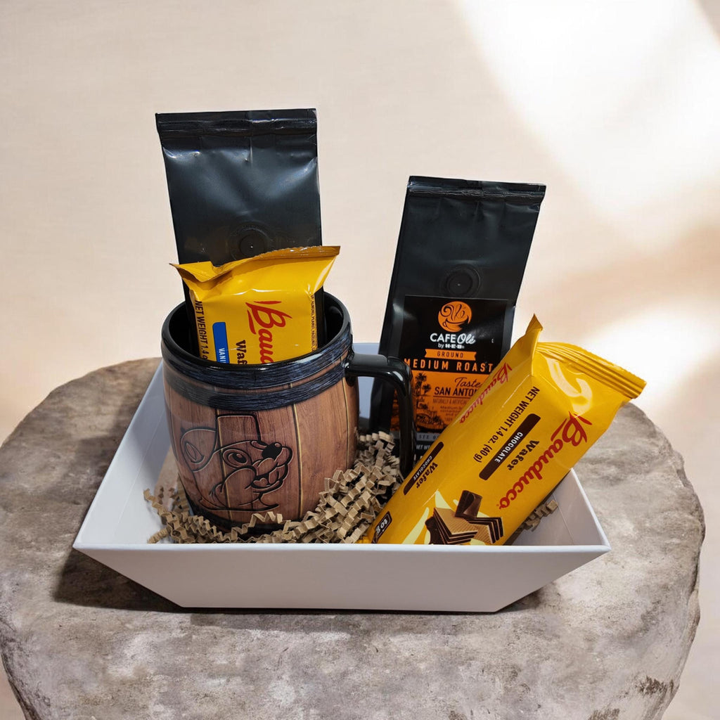 Taste of Texas Coffee Gift Basket: Buc-ee's Mug, H-E-B Coffee & Bauducco Wafers #2603