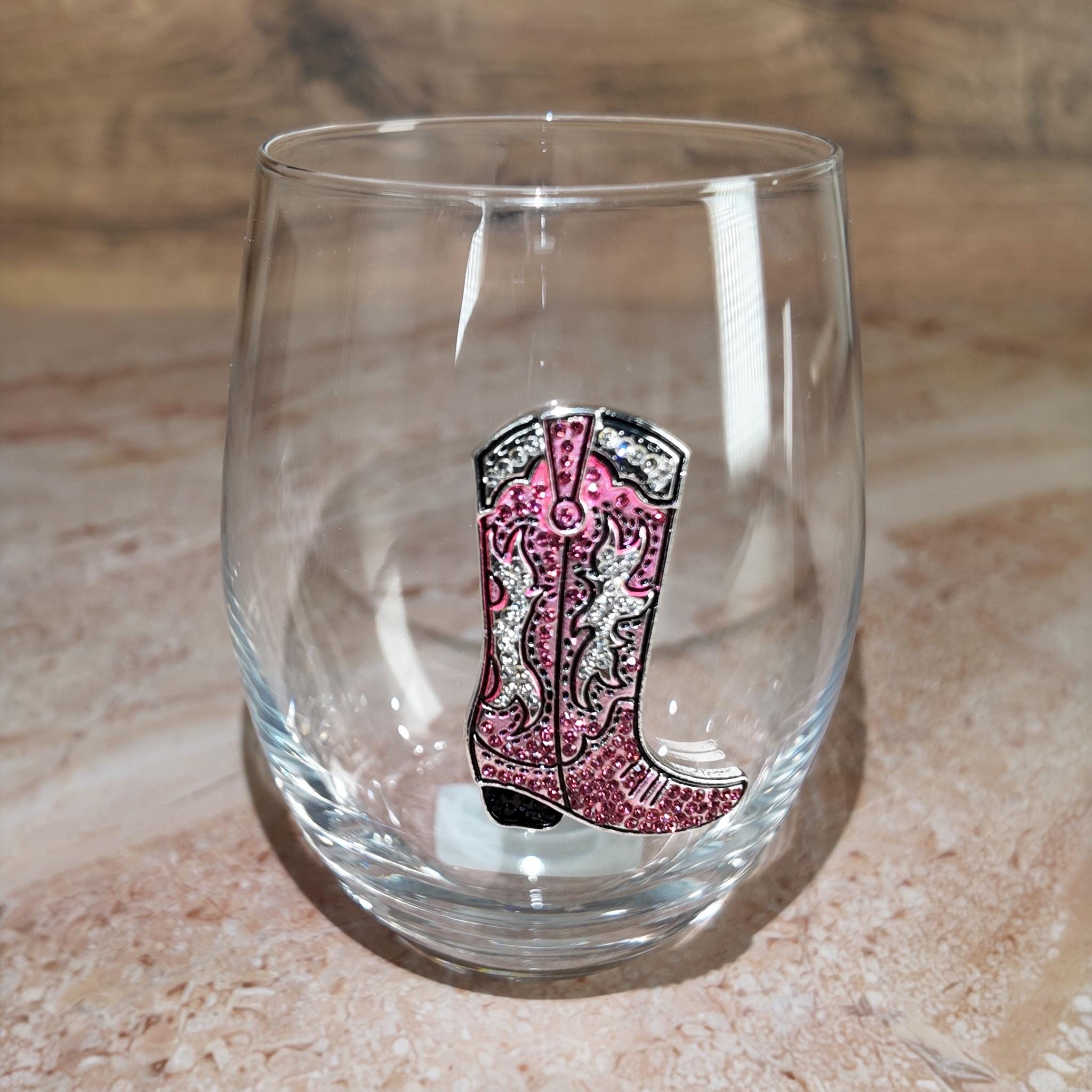 Pink Cowboy Boot Stemless Wine Glass with Chocolates – Western Gift Set