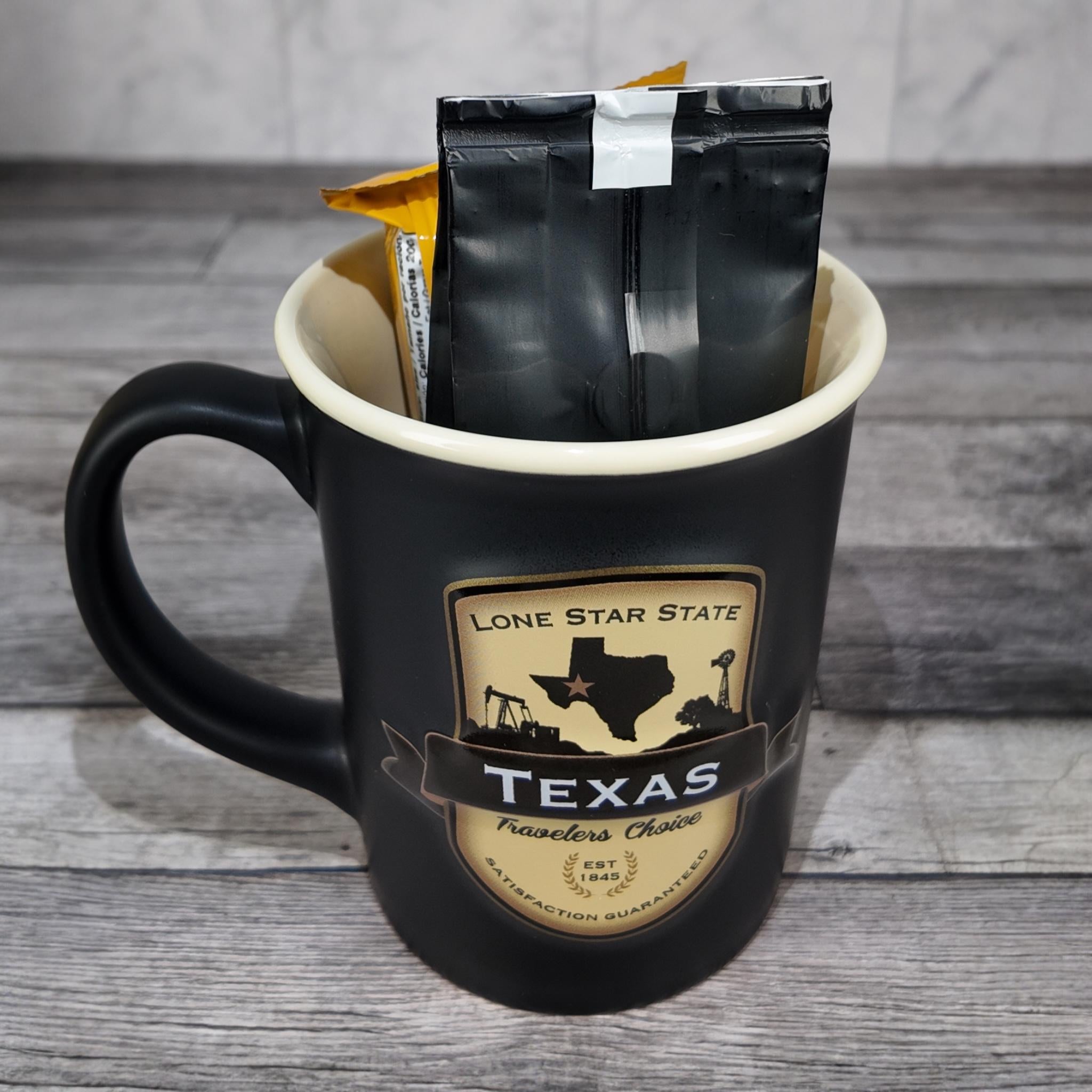 Texas Emblem Coffee Mug Gift Set (HEB Coffee & Bauducco Wafer)