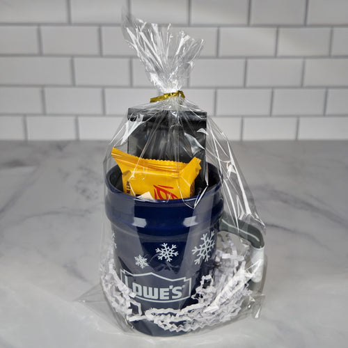 5 Gallon Bucket Style Mug Gift Set – Blue Ceramic Coffee Cup with Wafer Cookies