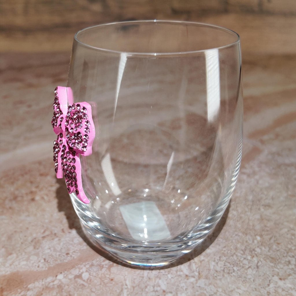 Pink Bow Stemless Wine Glass Gift Set with Chocolates – Elegant Drinkware for Her